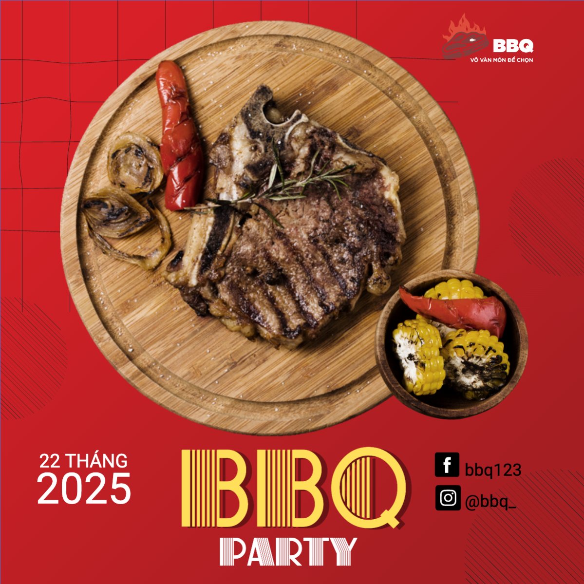 Mẫu Bài post MXH vuông Đồ ăn, food, thực phẩm, ẩm thực, món ăn, F&B, nhà hàng, thức ăn,grilled beef, buffet, bò nướng, bbq — LayerPic
