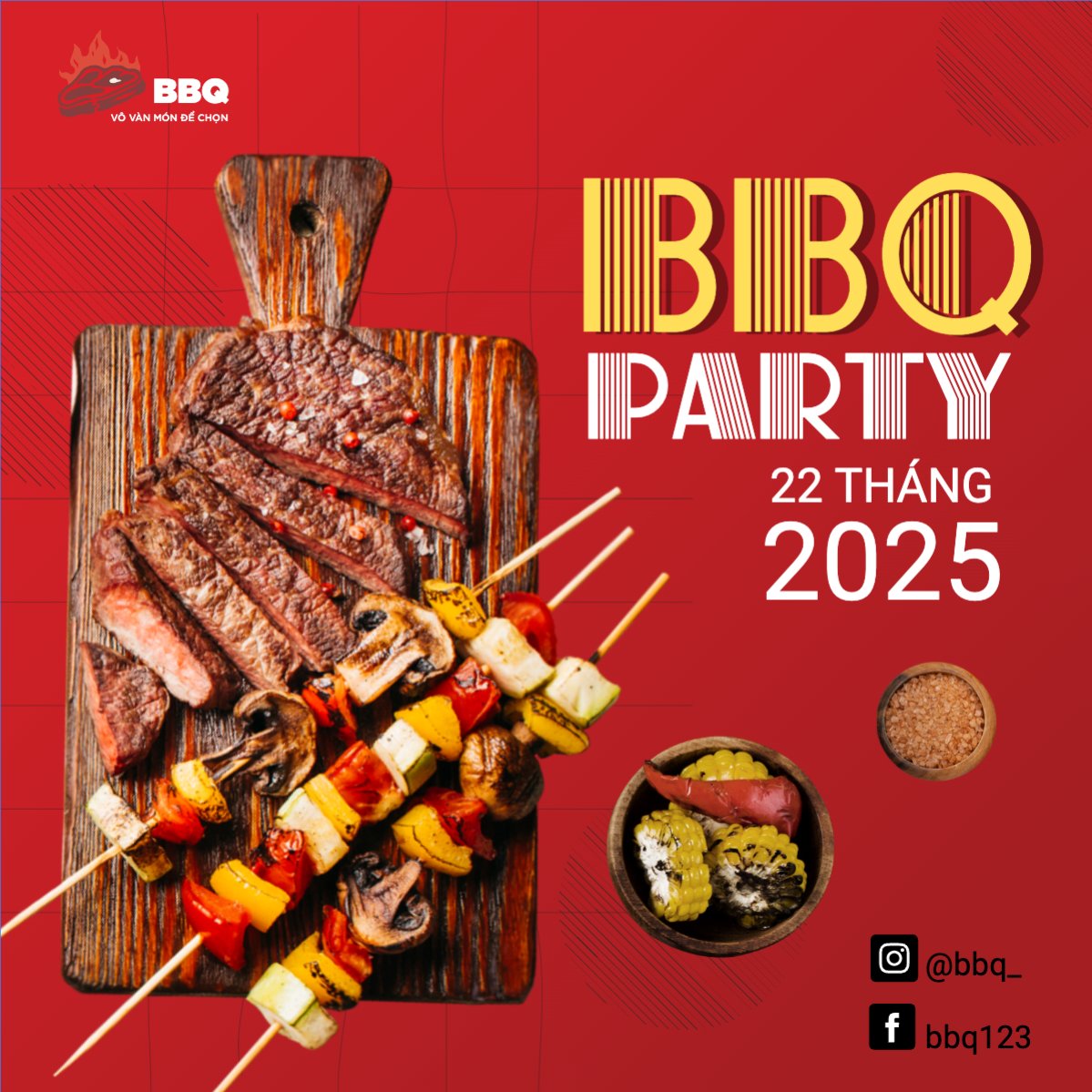 Mẫu Bài post MXH vuông Đồ ăn, food, thực phẩm, ẩm thực, món ăn, F&B, nhà hàng, thức ăn,grilled beef, buffet, bò nướng, bbq — LayerPic