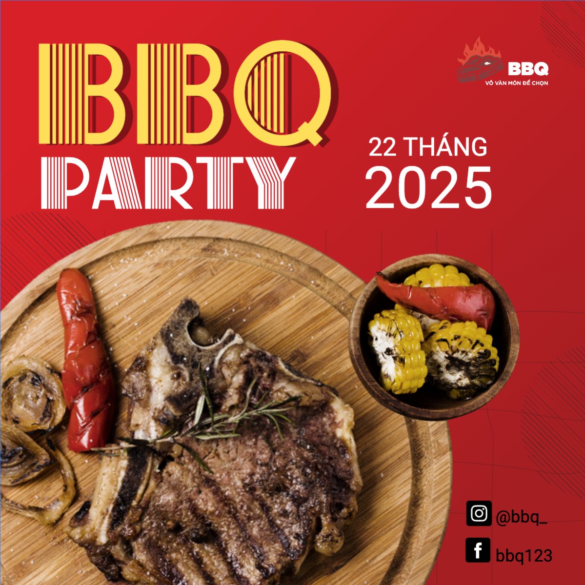 Mẫu Bài post MXH vuông Đồ ăn, food, thực phẩm, ẩm thực, món ăn, F&B, nhà hàng, thức ăn,grilled beef, buffet, bò nướng, bbq — LayerPic