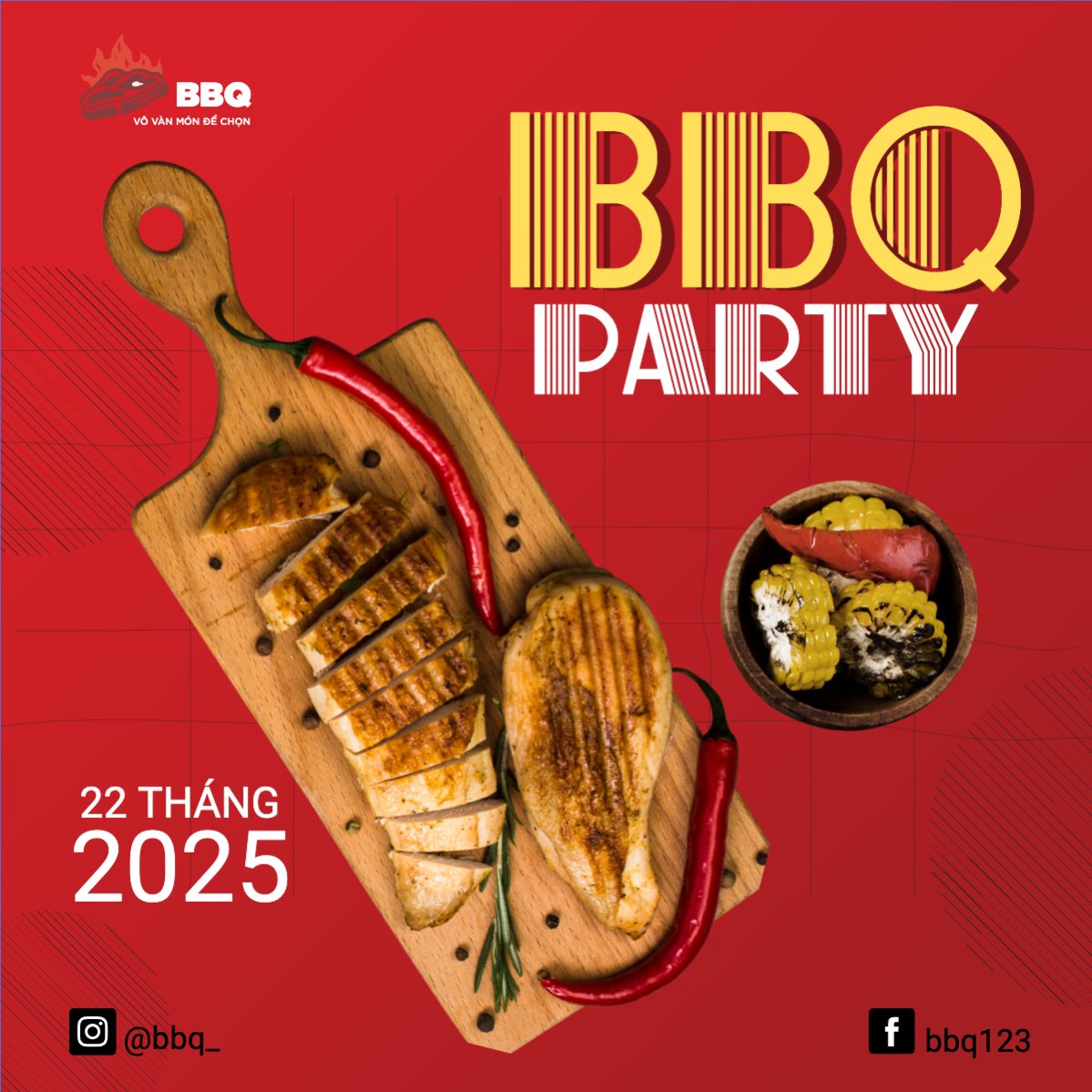 Mẫu Bài post MXH vuông Đồ ăn, food, thực phẩm, ẩm thực, món ăn, F&B, nhà hàng, thức ăn,grilled beef, buffet, bò nướng, bbq — LayerPic