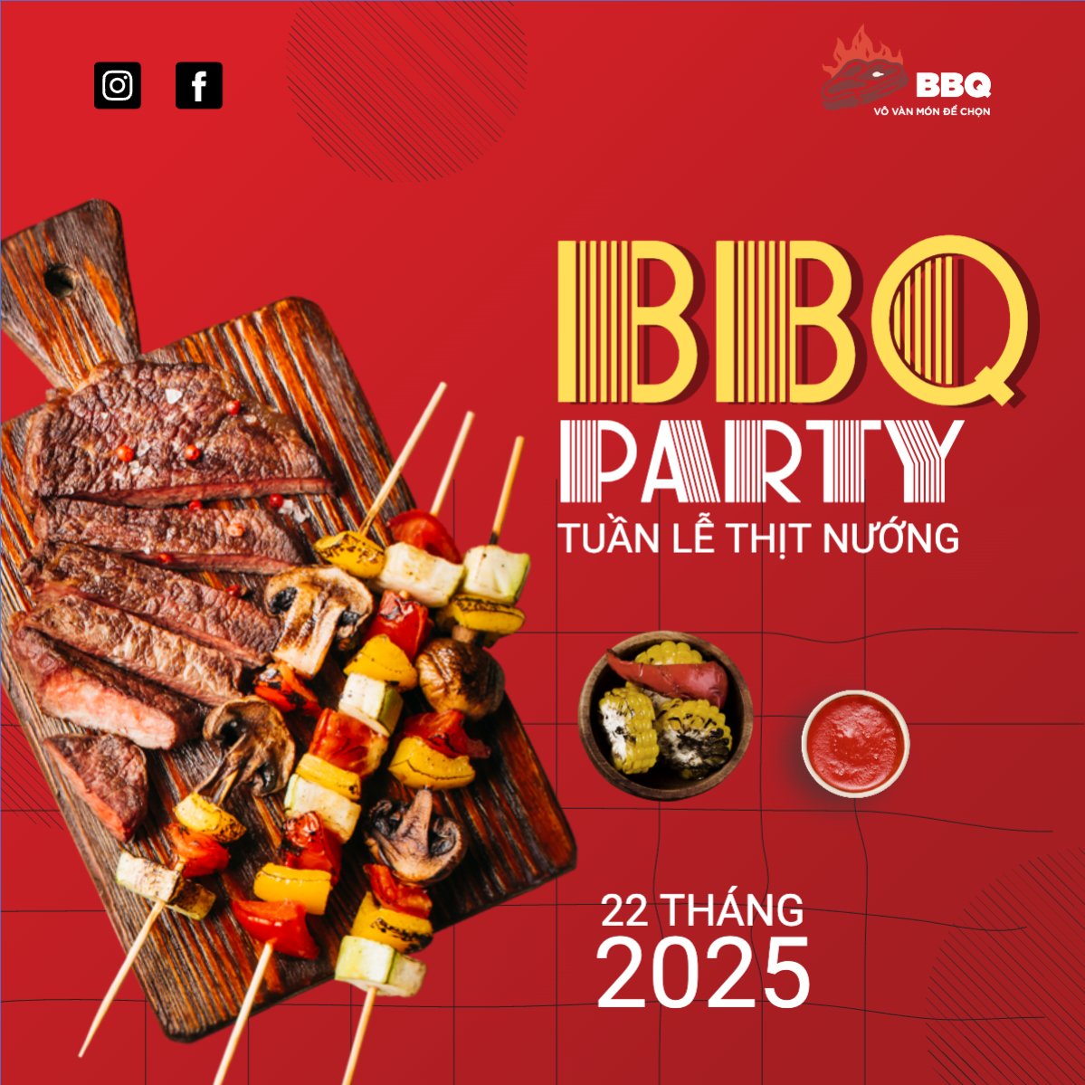 Mẫu Bài post MXH vuông Đồ ăn, food, thực phẩm, ẩm thực, món ăn, F&B, nhà hàng, thức ăn,grilled beef, buffet, bò nướng, bbq — LayerPic