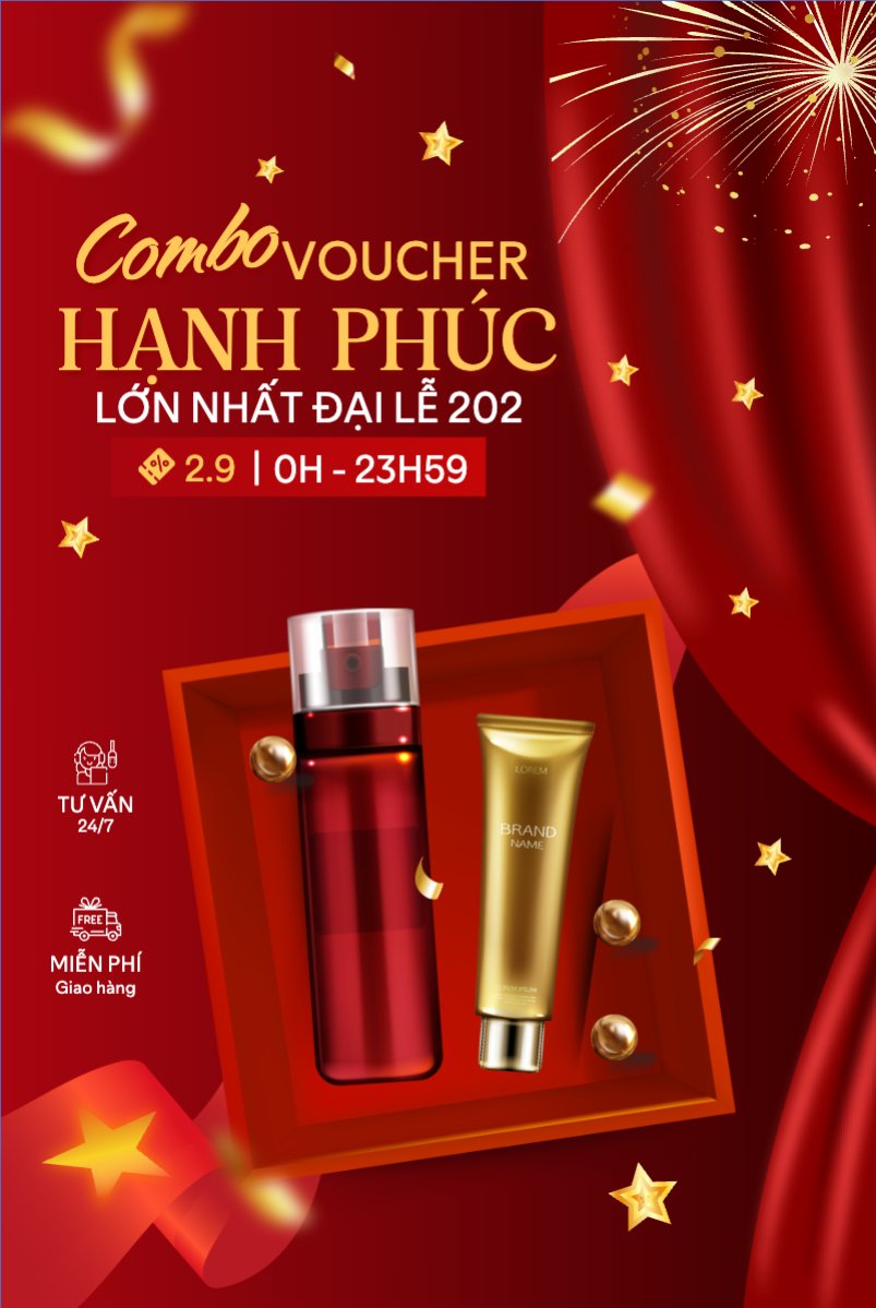 Mẫu Bài post MXH dọc 2/9, Quốc Khánh, lễ hội, Việt Nam, làm đẹp, spa, beauty, thẩm mỹ, skincare, hiện đại, modern — LayerPic
