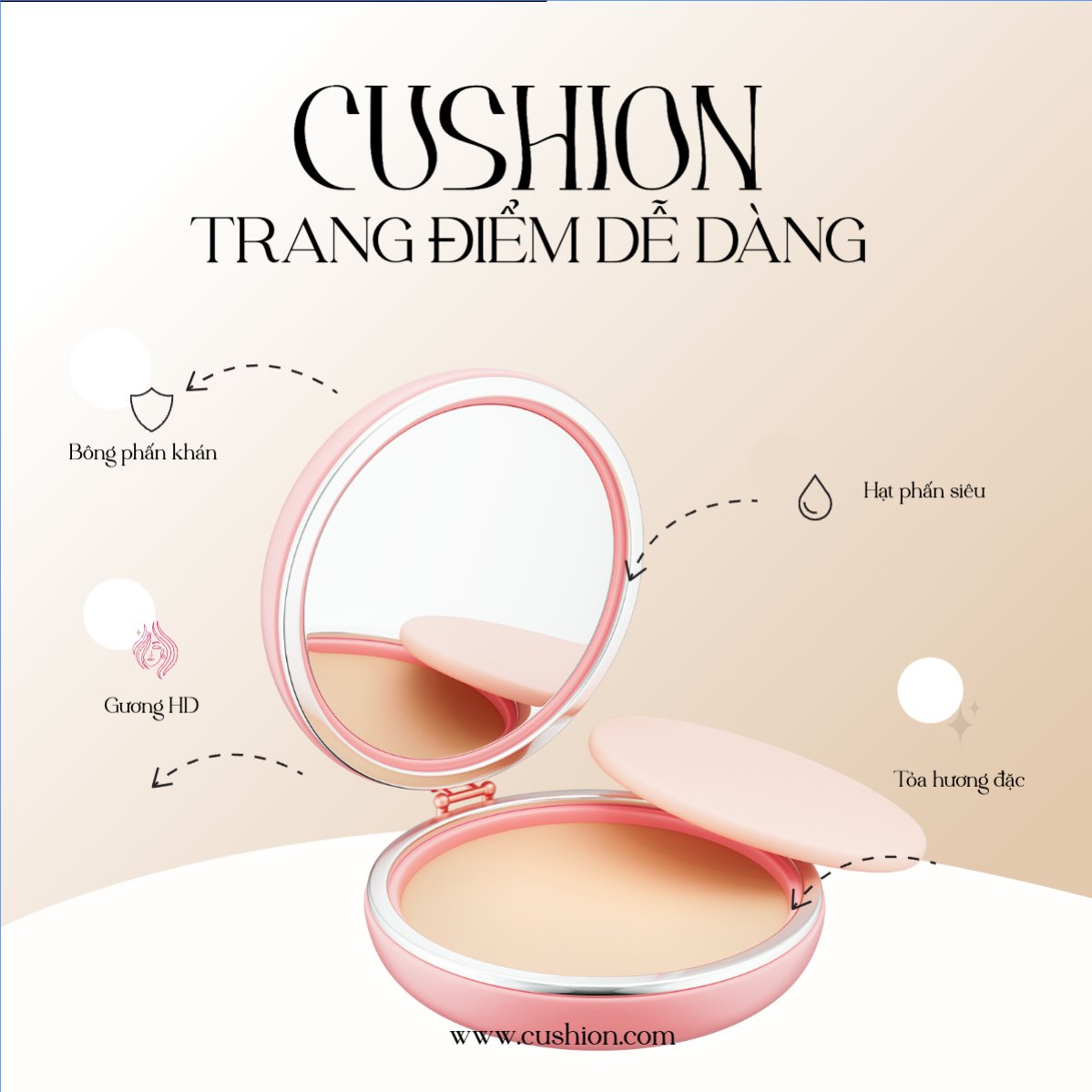 Mẫu Bài post MXH vuông Spa, beauty, làm đẹp, thẩm mỹ, comestic, cushion, phấn — LayerPic