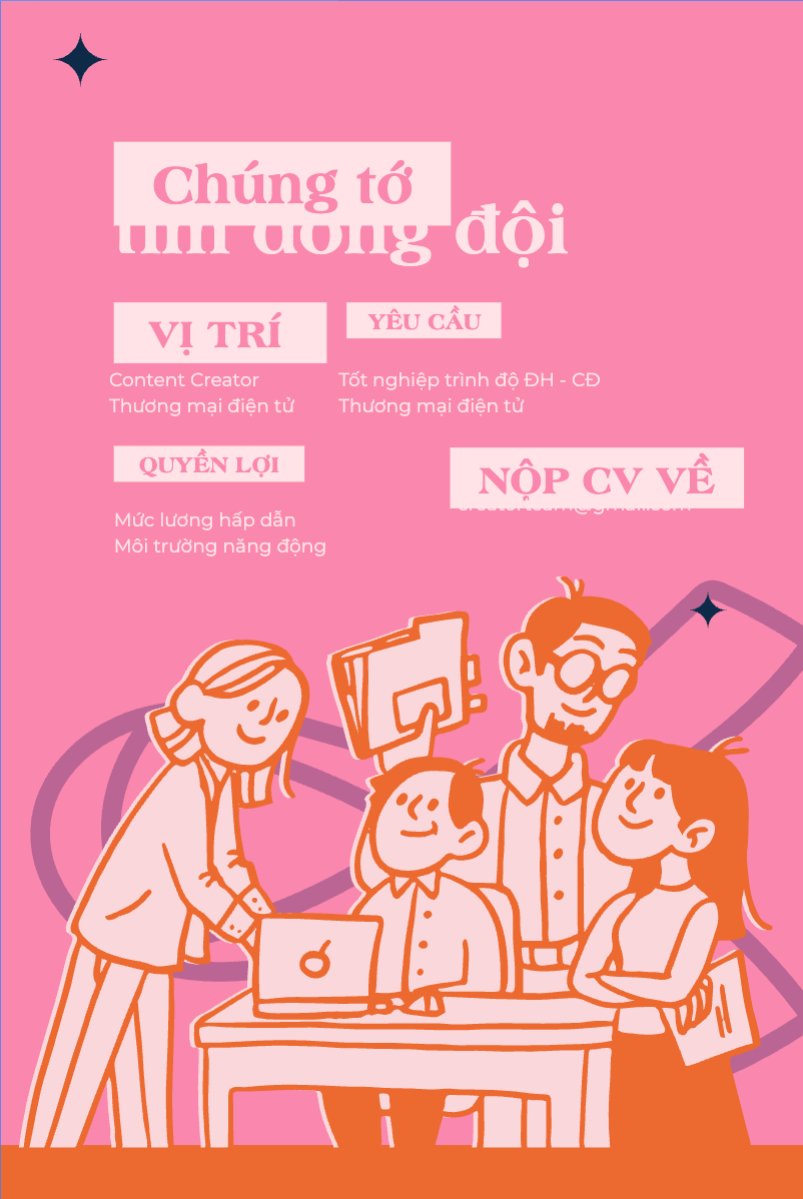 Mẫu Bài post MXH dọc Content creator, tuyển dụng, thương mại điện tử, commercial electronics, social media marketing, online, dễ thương, cute — LayerPic