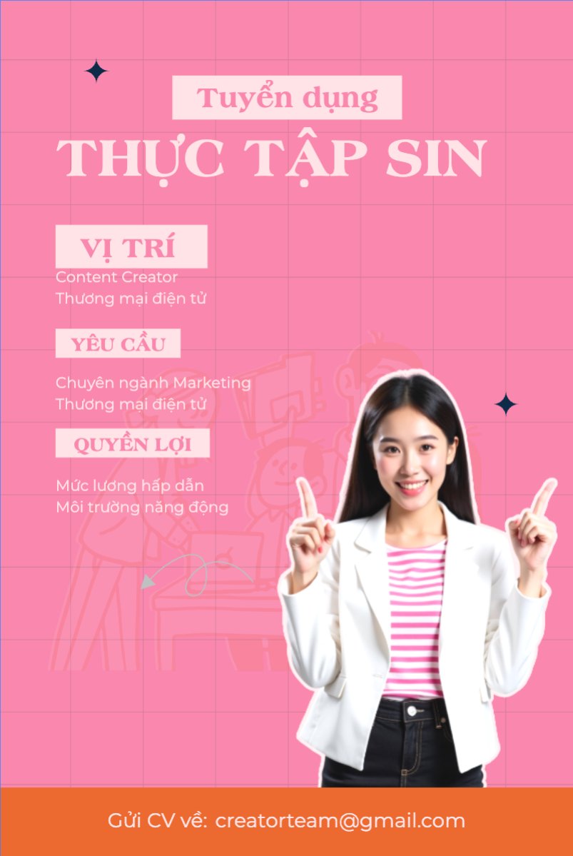 Mẫu Bài post MXH dọc Content creator, tuyển dụng, thương mại điện tử, commercial electronics, social media marketing, online, dễ thương, cute — LayerPic