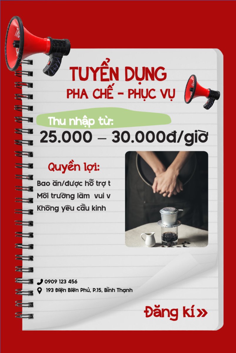 Mẫu Bài post MXH dọc Phục vụ, tuyển dụng, nước uống, juice, giải khát, F&B, drink, hiện đại, modern — LayerPic