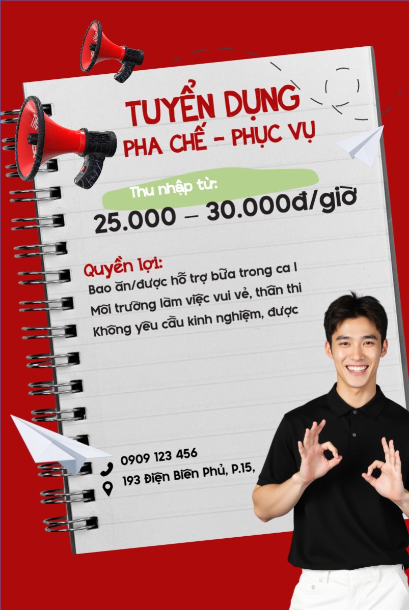 Mẫu Bài post MXH dọc Phục vụ, tuyển dụng, nước uống, juice, giải khát, F&B, drink, hiện đại, modern — LayerPic