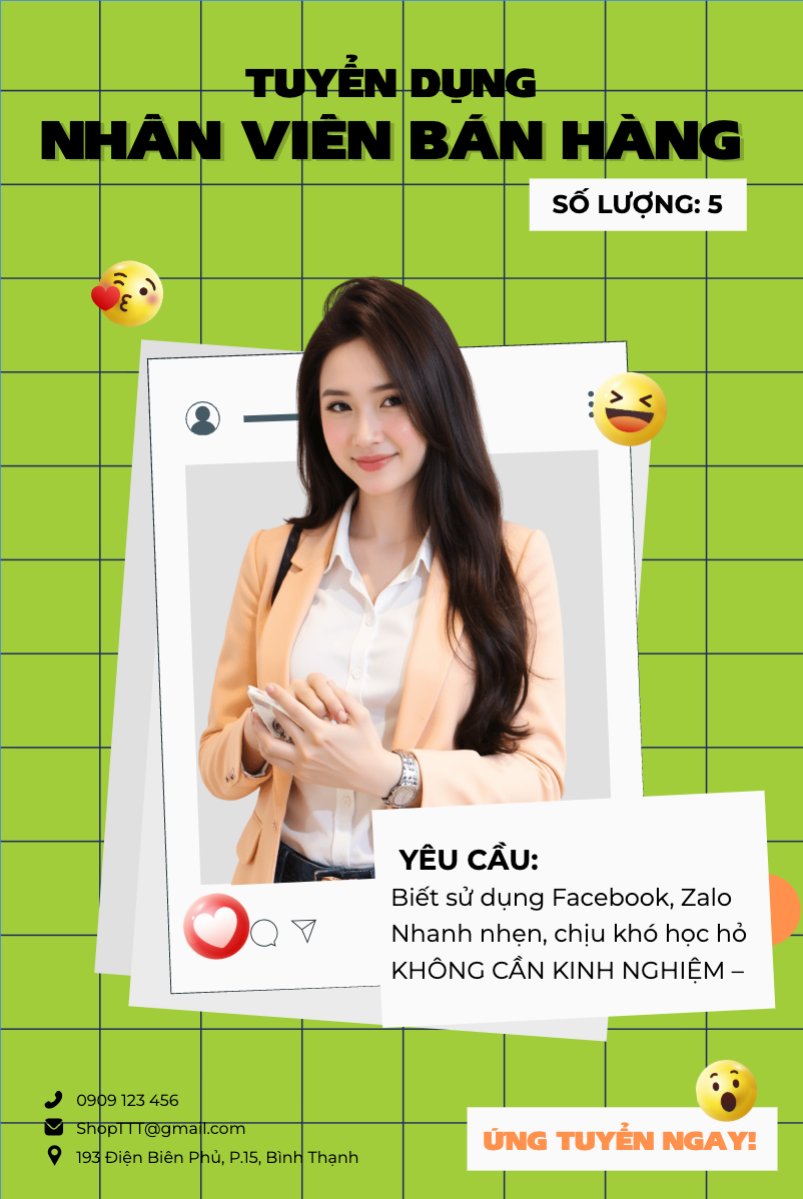 Mẫu Bài post MXH dọc Nhân viên, tuyển dụng, fashion, thời trang, quần áo, trang phục, clothes, outfit, hiện đại, modern — LayerPic