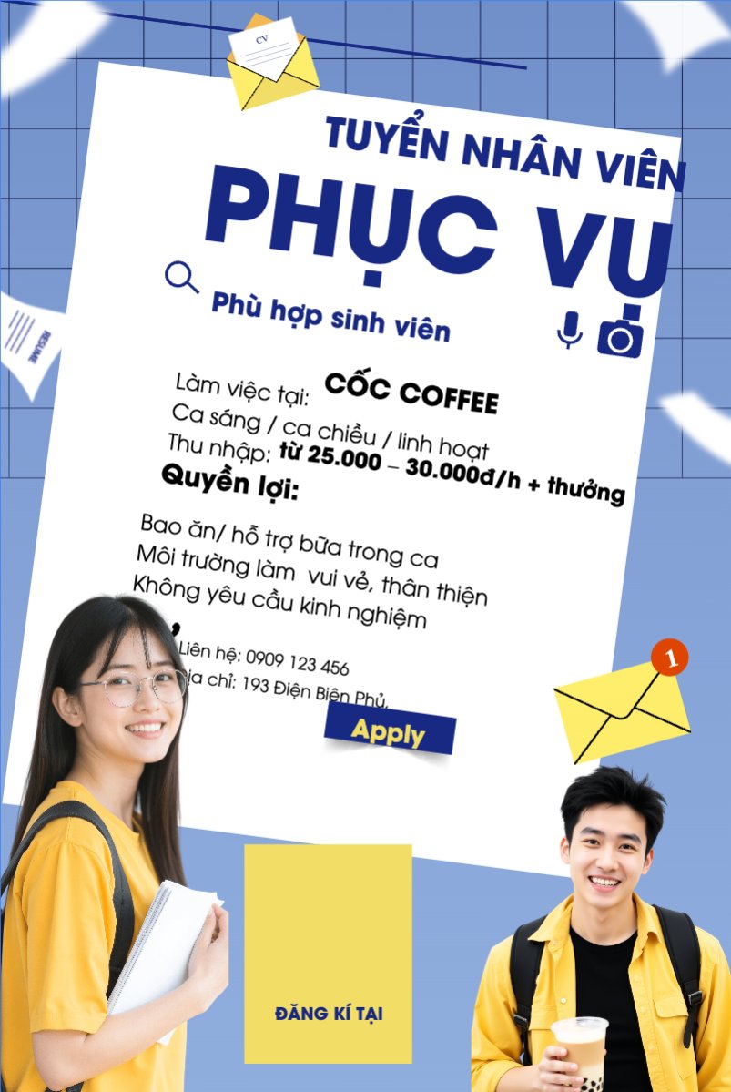 Mẫu Bài post MXH dọc Phục vụ, tuyển dụng, nước uống, juice, giải khát, F&B, drink, hiện đại, modern — LayerPic