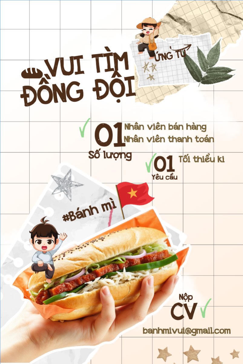 Mẫu Bài post MXH dọc Bánh mì, bán hàng, tuyển dụng, đồ ăn, food, thực phẩm, ẩm thực, món ăn, F&B, thức ăn, dễ thương, cute — LayerPic
