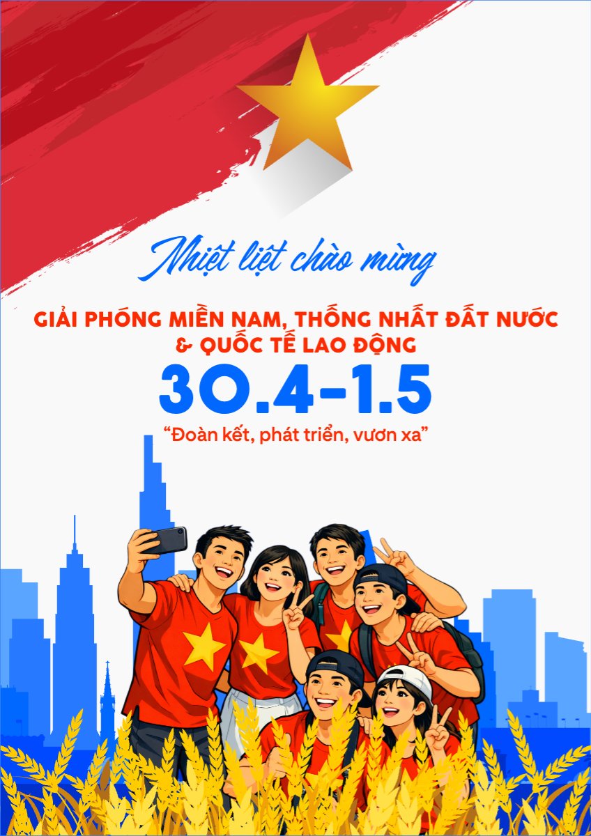 Mẫu Poster chuẩn Nhiệt liệt chào mừng ngày Giải phóng miền Nam, Quốc tế lao động — LayerPic