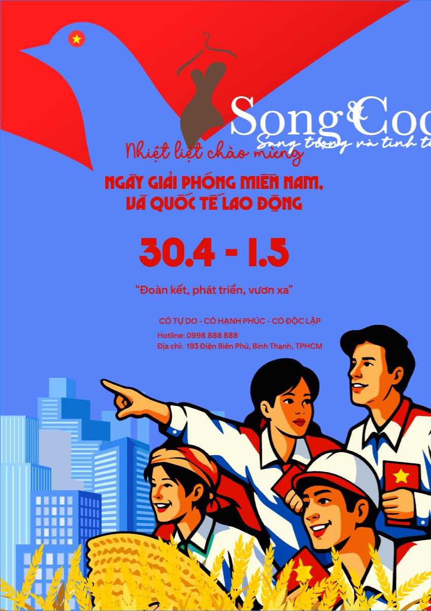 Mẫu Poster chuẩn Nhiệt liệt chào mừng ngày Giải phóng miền Nam, Quốc tế lao động — LayerPic
