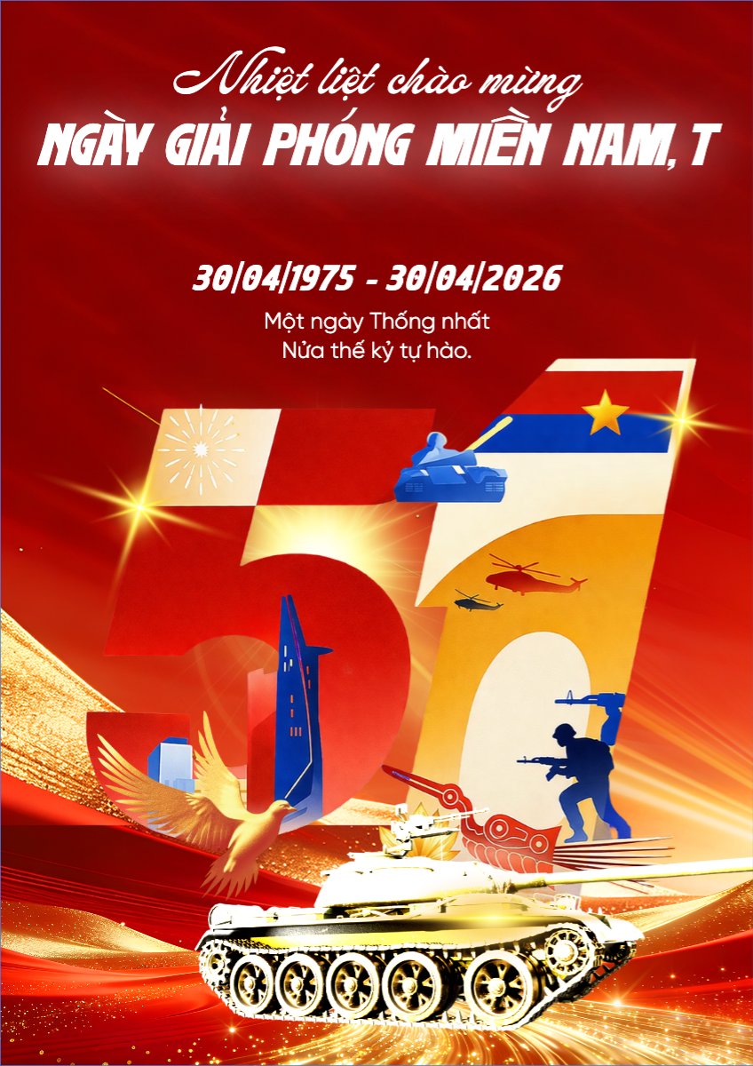 Mẫu Poster chuẩn Nhiệt liệt chào mừng ngày Giải phóng miền Nam, thống nhất đất nước — LayerPic