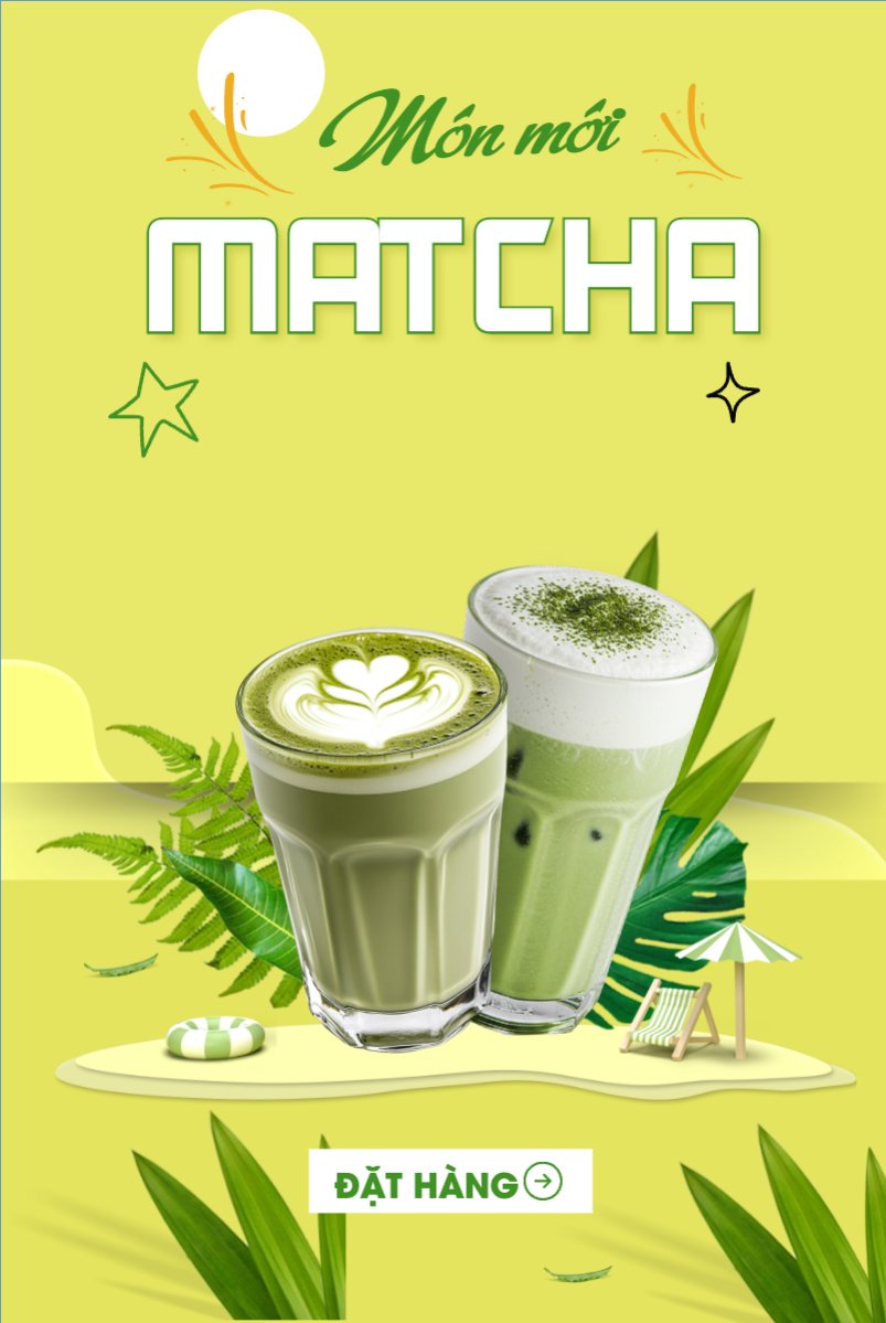Mẫu Bài post MXH dọc Matcha latte, trà xanh, trà sữa, milktea, nước uống, juice, giải khát, F&B, drink, hiện đại — LayerPic