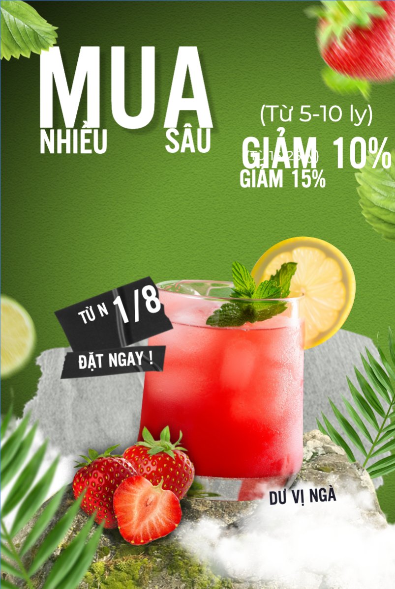 Mẫu Bài post MXH dọc Trà dâu, nước uống, juice, giải khát, F&B, drink, cafe, coffee, cà phê, trà sữa, milk tea, hiện đại — LayerPic