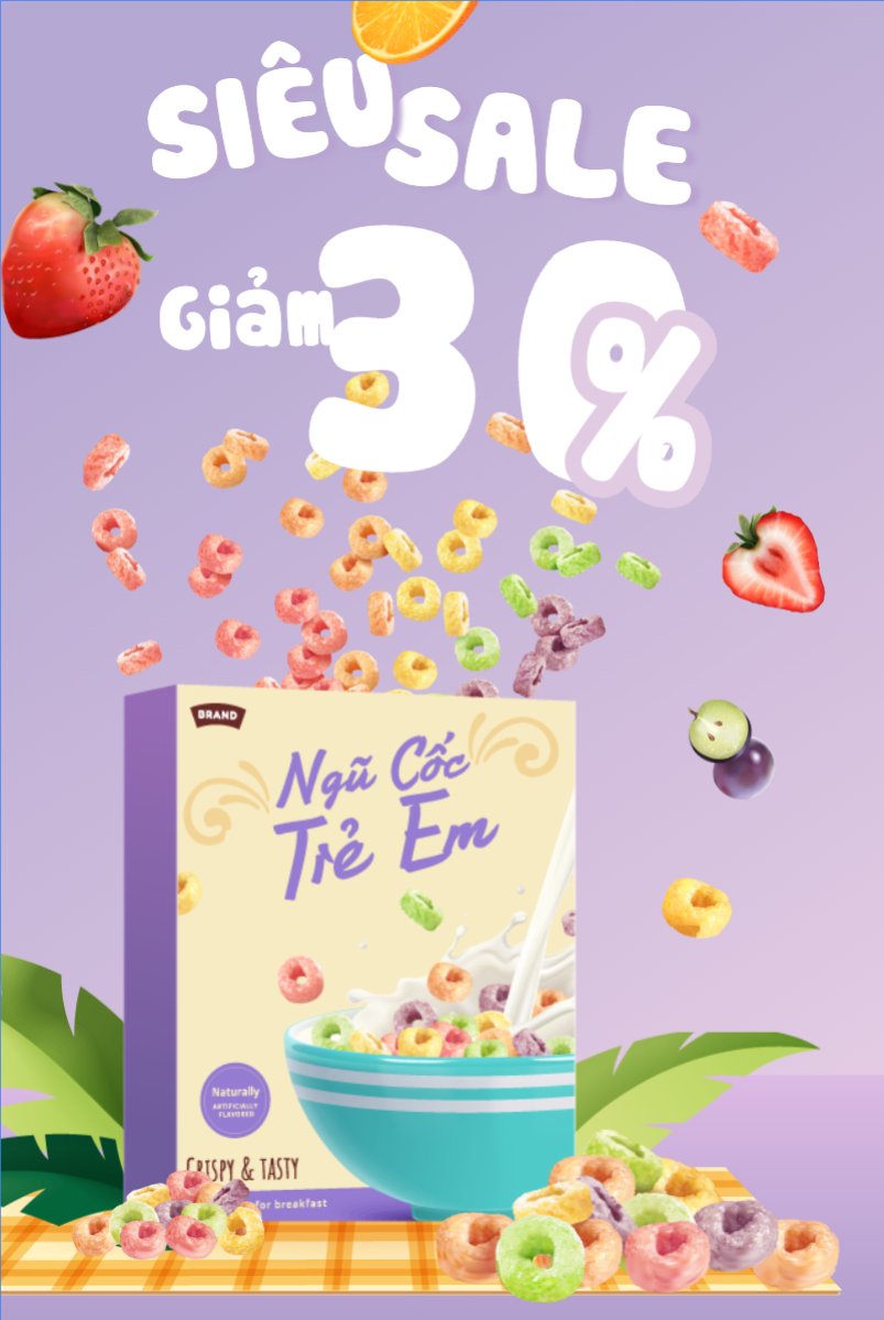 Mẫu Bài post MXH dọc Em bé, baby, trẻ em, kids, ngũ cốc, cereal, đồ ăn, food, thực phẩm, ẩm thực, món ăn, F&B, thức ăn — LayerPic