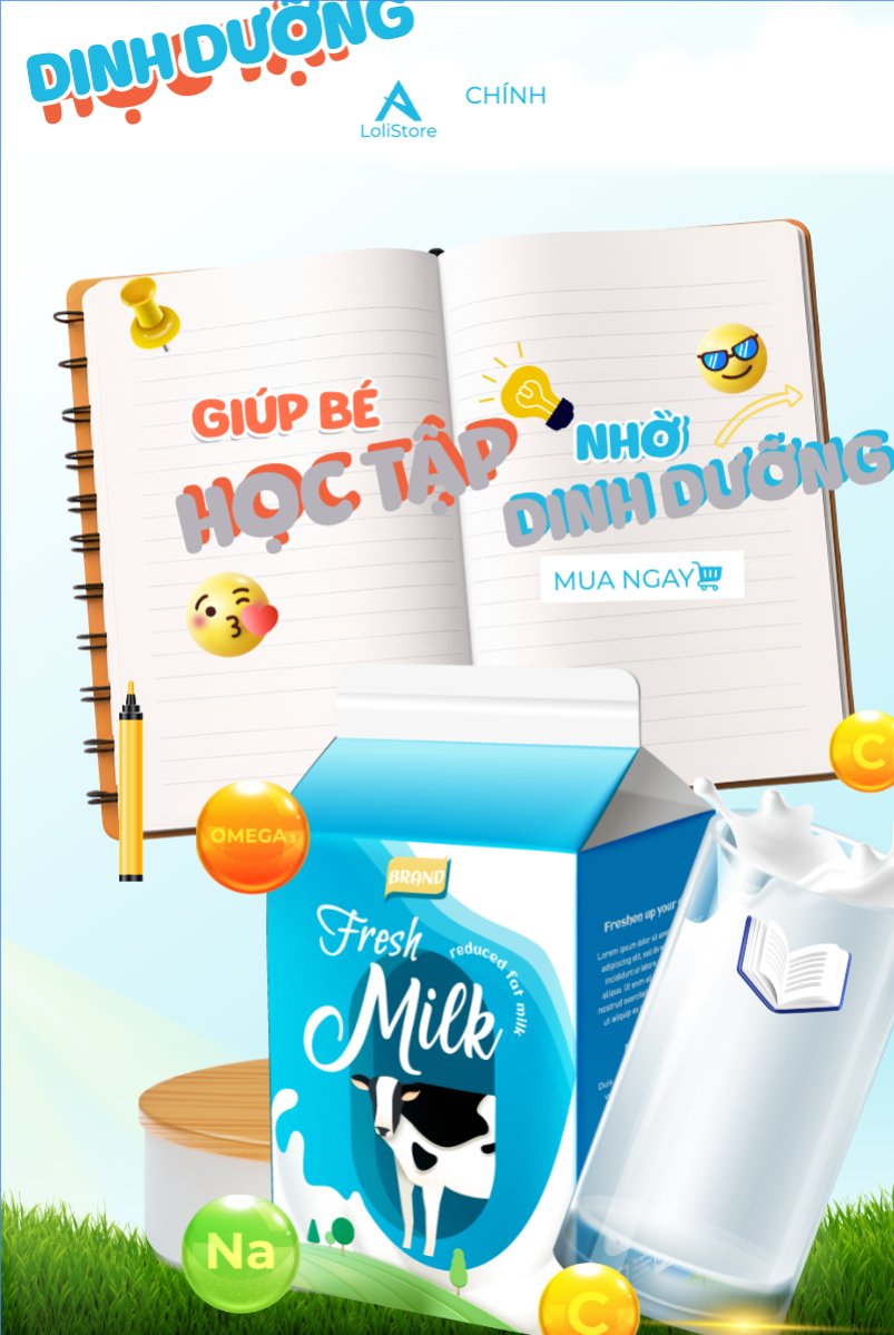 Mẫu Bài post MXH dọc Em bé, baby, trẻ em, kids, sữa, milk, đồ ăn, food, thực phẩm, ẩm thực, nước uống, drink — LayerPic