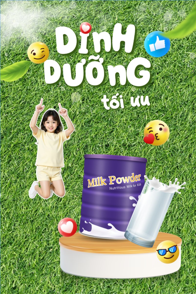 Mẫu Bài post MXH dọc Em bé, baby, trẻ em, kids, sữa, milk, đồ ăn, food, thực phẩm, ẩm thực, nước uống, drink — LayerPic