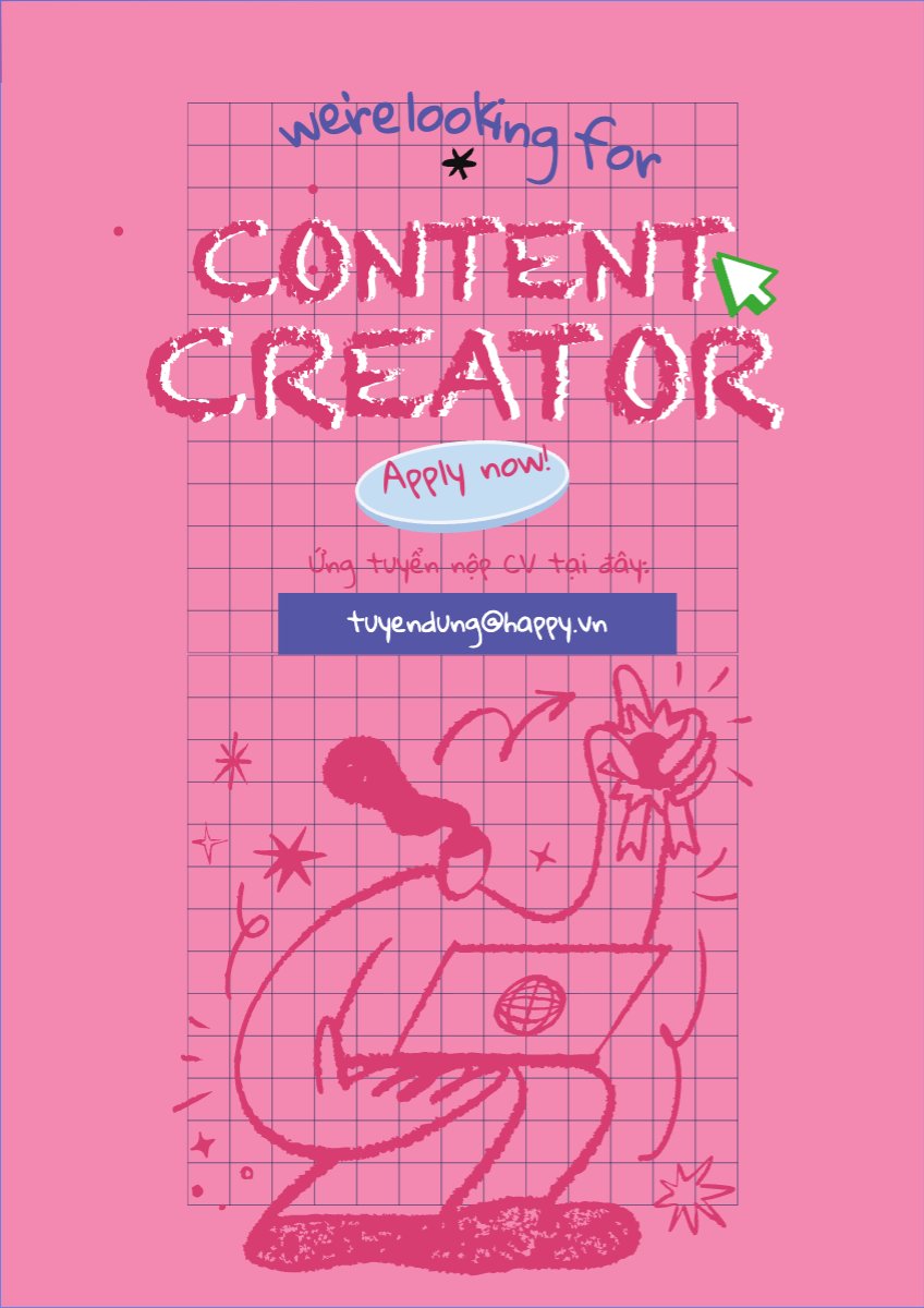 Mẫu Poster chuẩn Content creator, nhà sáng tạo nội dung, tuyển dụng, văn phòng, office, dễ thương, cute, đơn giản, simple — LayerPic