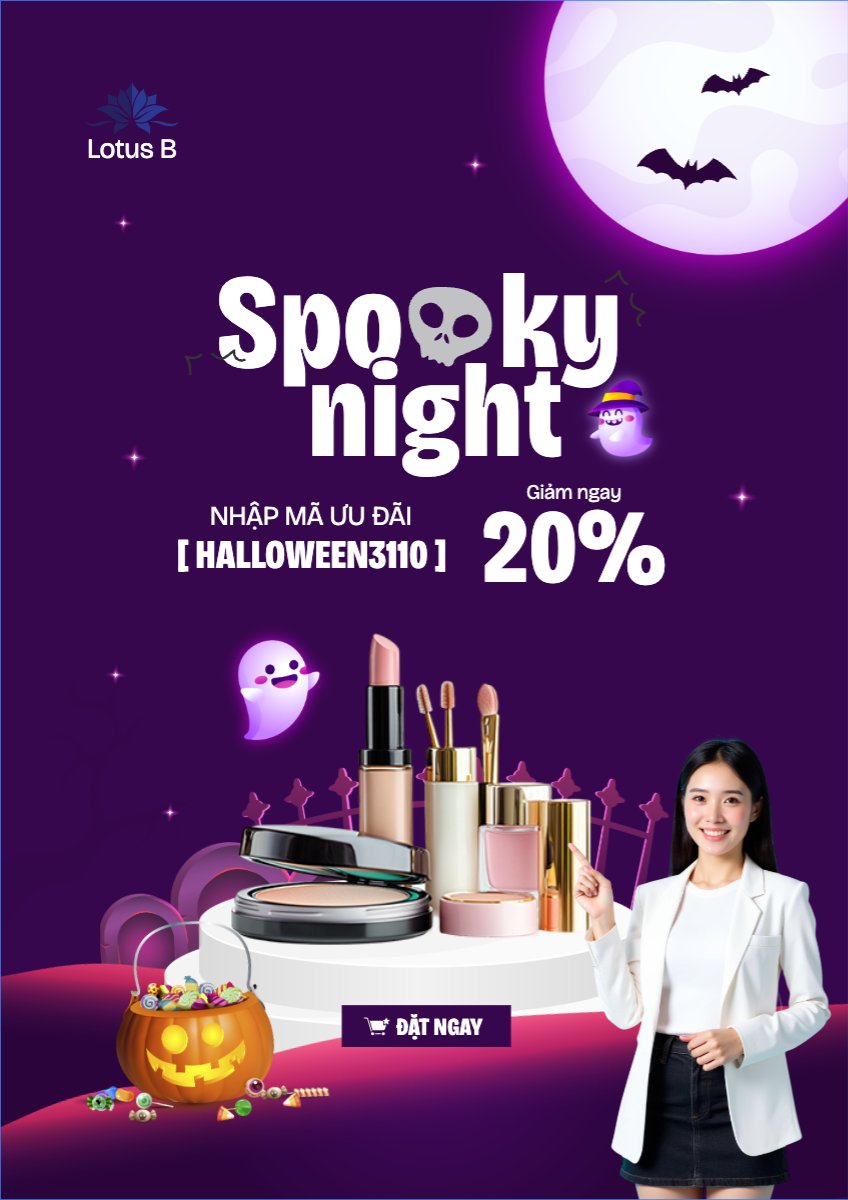 Mẫu Poster chuẩn Halloween, lễ hội ma quái, thẩm mỹ, cosmetic, beauty, làm đẹp, sự kiện, event, dễ thương, cute, chibi, hoạt hình, cartoon — LayerPic