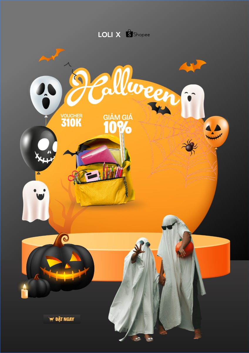 Mẫu Poster chuẩn Halloween, lễ hội ma quái, balo, thời trang, fashion, sự kiện, event, dễ thương, cute, chibi, hoạt hình, cartoon — LayerPic