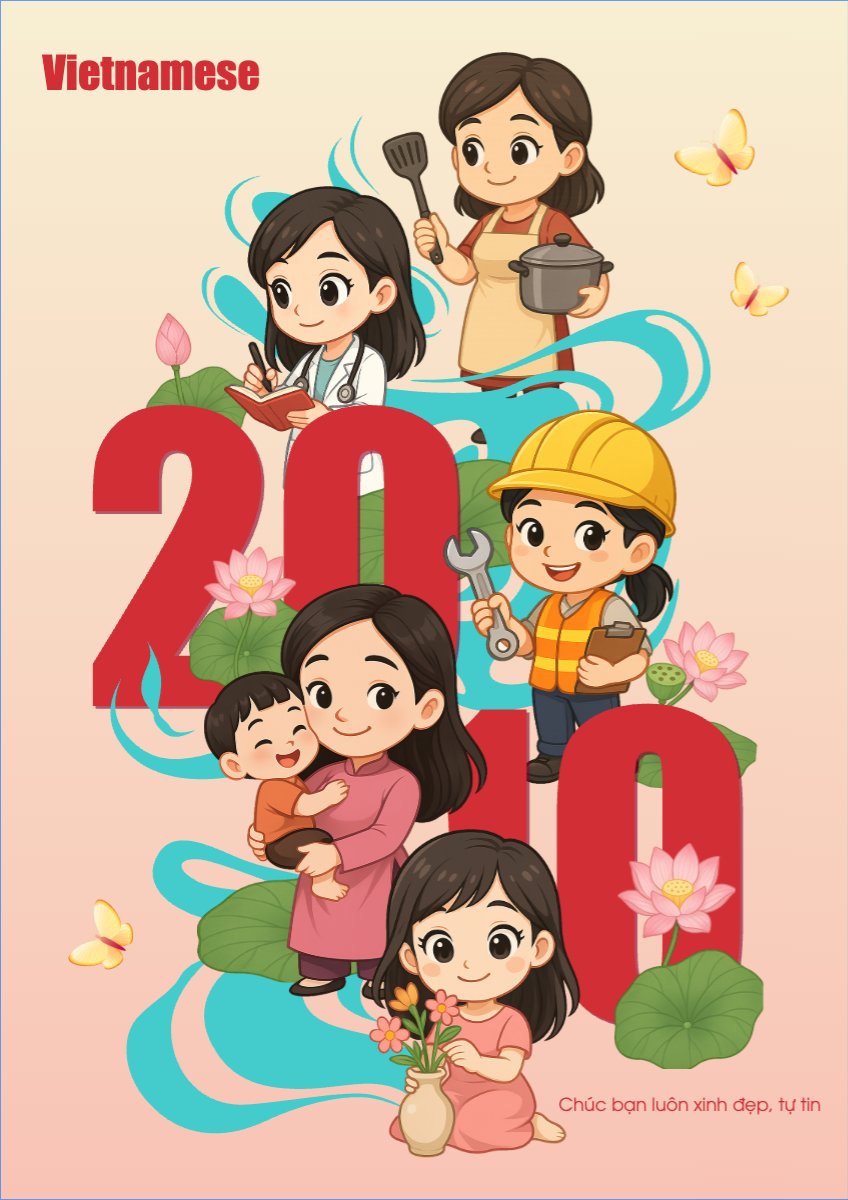 Mẫu Poster chuẩn 20/10, Ngày phụ nữ Việt Nam, Vietnamese Women's Day, phụ nữ, sự kiện, event, dễ thương, cute, chibi, hoạt hình, cartoon — LayerPic