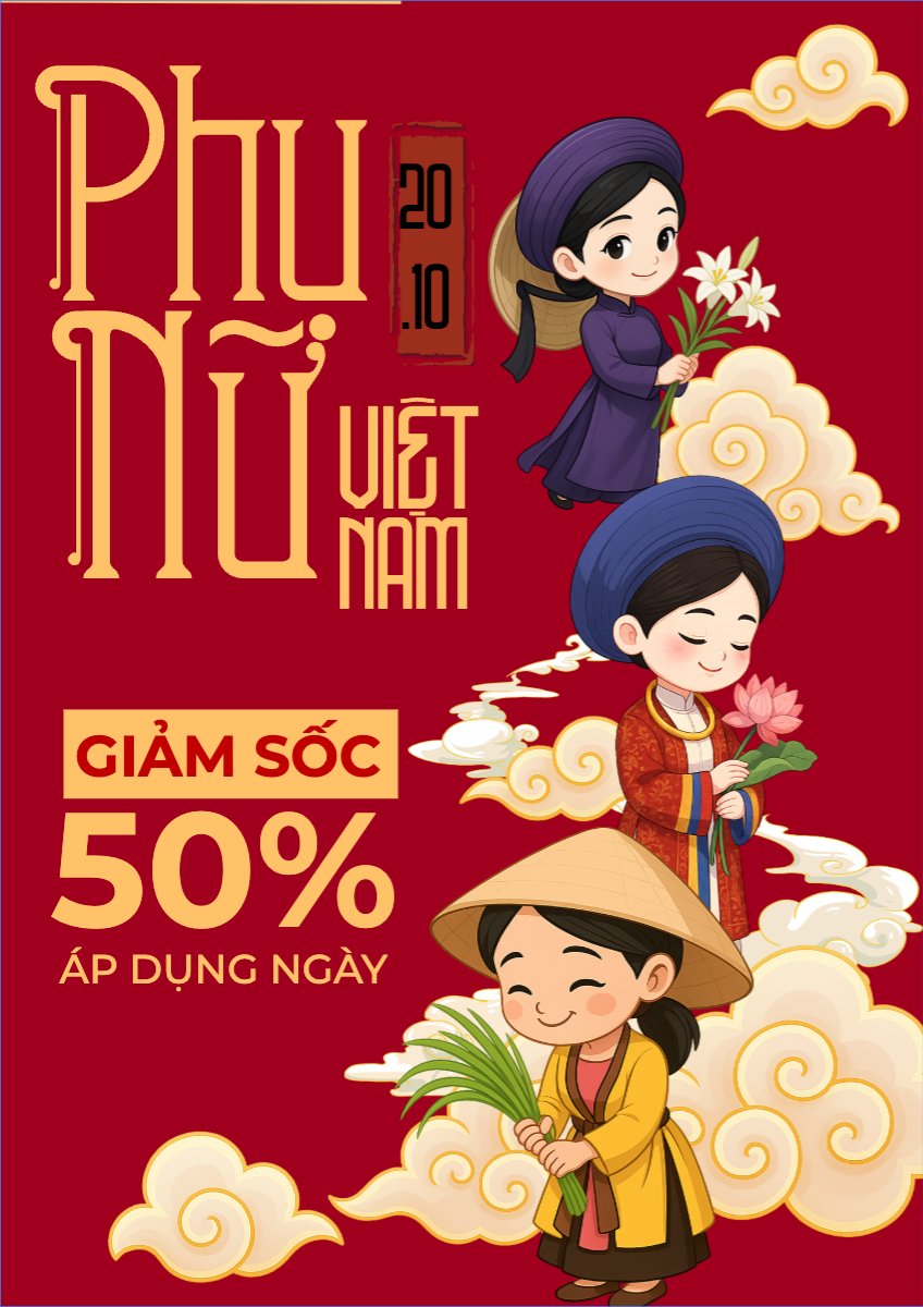 Mẫu Poster chuẩn 20/10, Ngày phụ nữ Việt Nam, Vietnamese Women's Day, phụ nữ, sự kiện, event, dễ thương, cute, chibi, hoạt hình, cartoon — LayerPic
