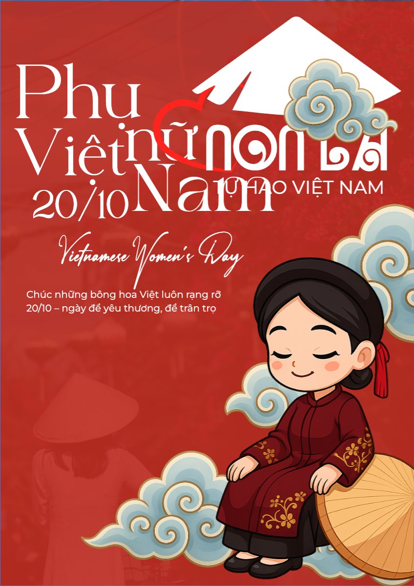 Mẫu Poster chuẩn 20/10, Ngày phụ nữ Việt Nam, Vietnamese Women's Day, phụ nữ, sự kiện, event, hiện đại, modern, đơn giản, simple — LayerPic