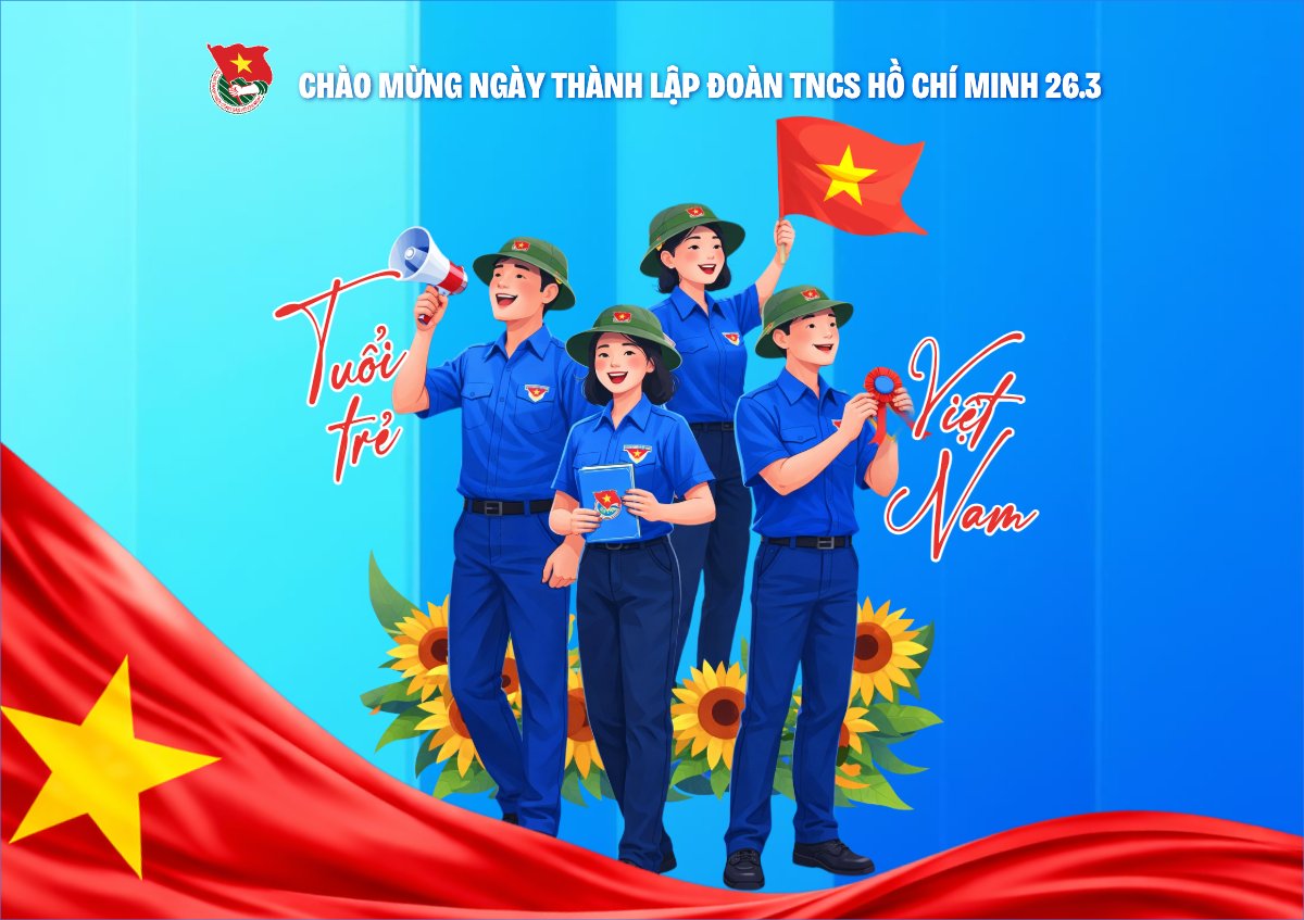 Mẫu Thiệp chúc mừng Chào mừng kỷ niệm ngày thành lập Đoàn TNCS Hồ Chí Minh 26/3 — LayerPic