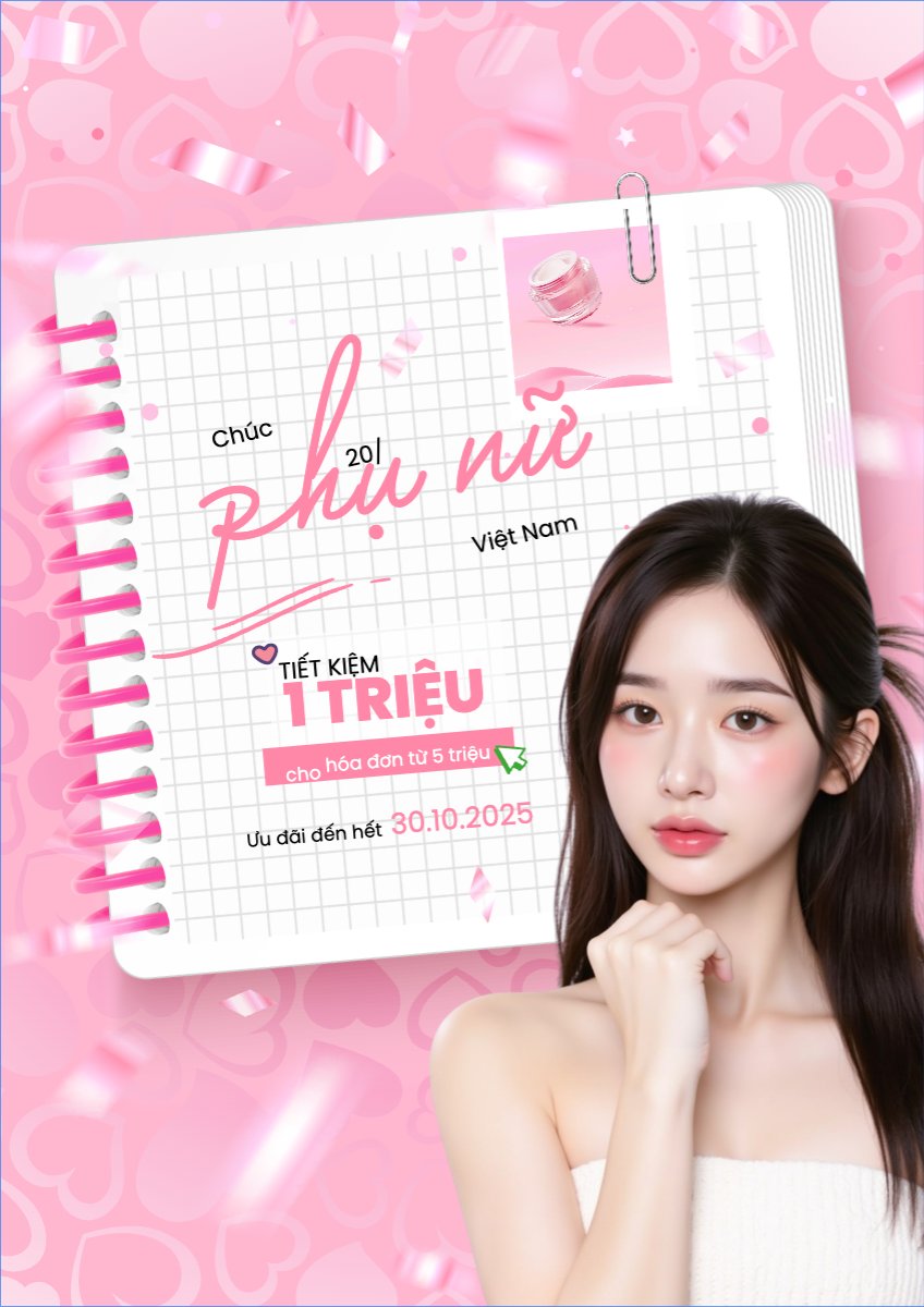Mẫu Poster chuẩn 20/10, Ngày phụ nữ Việt Nam, Vietnamese Women's Day, phụ nữ, sự kiện, event, mỹ phẩm, làm đẹp, beauty, hiện đại, modern, hoa lá — LayerPic
