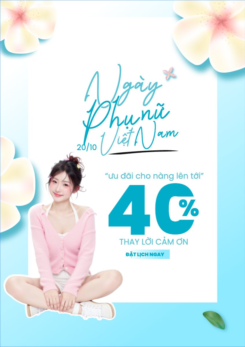 Mẫu Poster chuẩn 20/10, Ngày phụ nữ Việt Nam, Vietnamese Women's Day, phụ nữ, sự kiện, event, mỹ phẩm, làm đẹp, beauty, hiện đại, modern, hoa lá — LayerPic