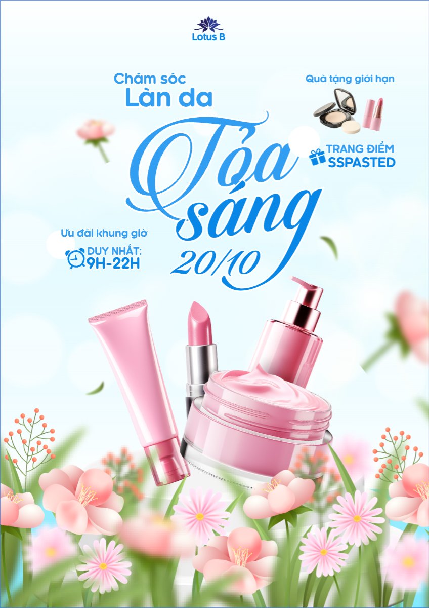 Mẫu Poster chuẩn 20/10, Ngày phụ nữ Việt Nam, Vietnamese Women's Day, phụ nữ, sự kiện, event, mỹ phẩm, làm đẹp, beauty, hiện đại, modern, hoa lá — LayerPic