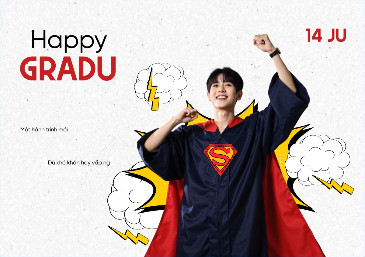 Mẫu Thiệp chúc mừng Tốt nghiệp, kỉ yếu, Graduation, yearbook, dễ thương, cute, chibi, hoạt hình, cartoon, superman — LayerPic