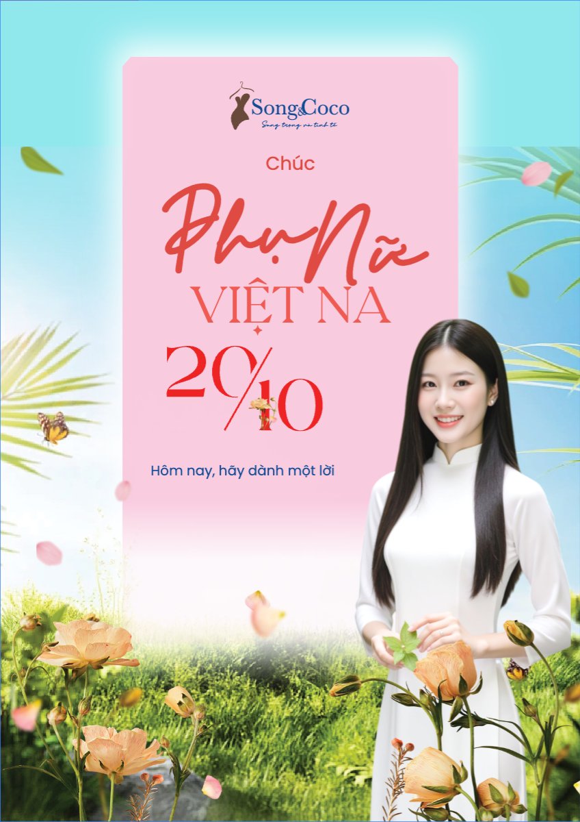 Mẫu Poster chuẩn 20/10, Ngày phụ nữ Việt Nam, Vietnamese Women's Day, phụ nữ, sự kiện, event, thông báo, chúc mừng, mỹ phẩm, làm đẹp, beauty, hiện đại, modern, hoa lá — LayerPic