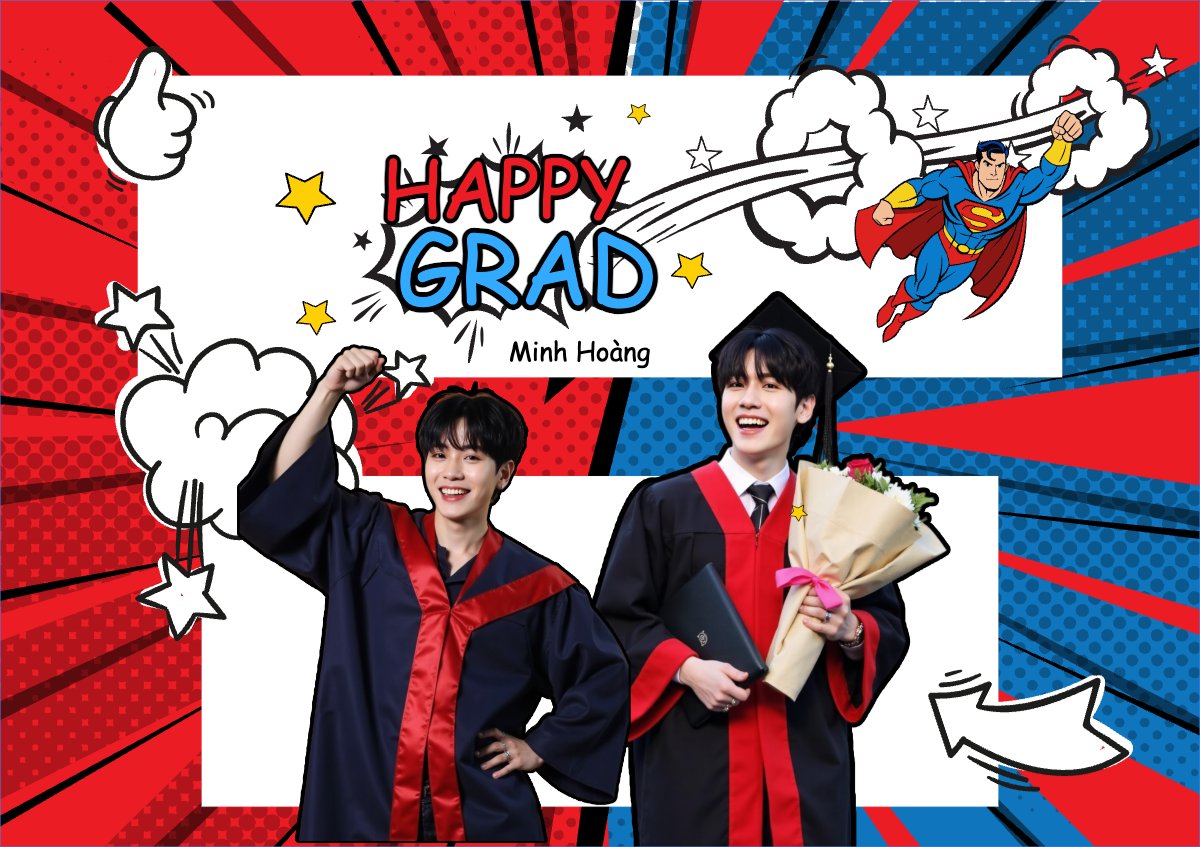Mẫu Thiệp chúc mừng Tốt nghiệp, kỉ yếu, Graduation, yearbook, dễ thương, cute, chibi, hoạt hình, cartoon, superman — LayerPic