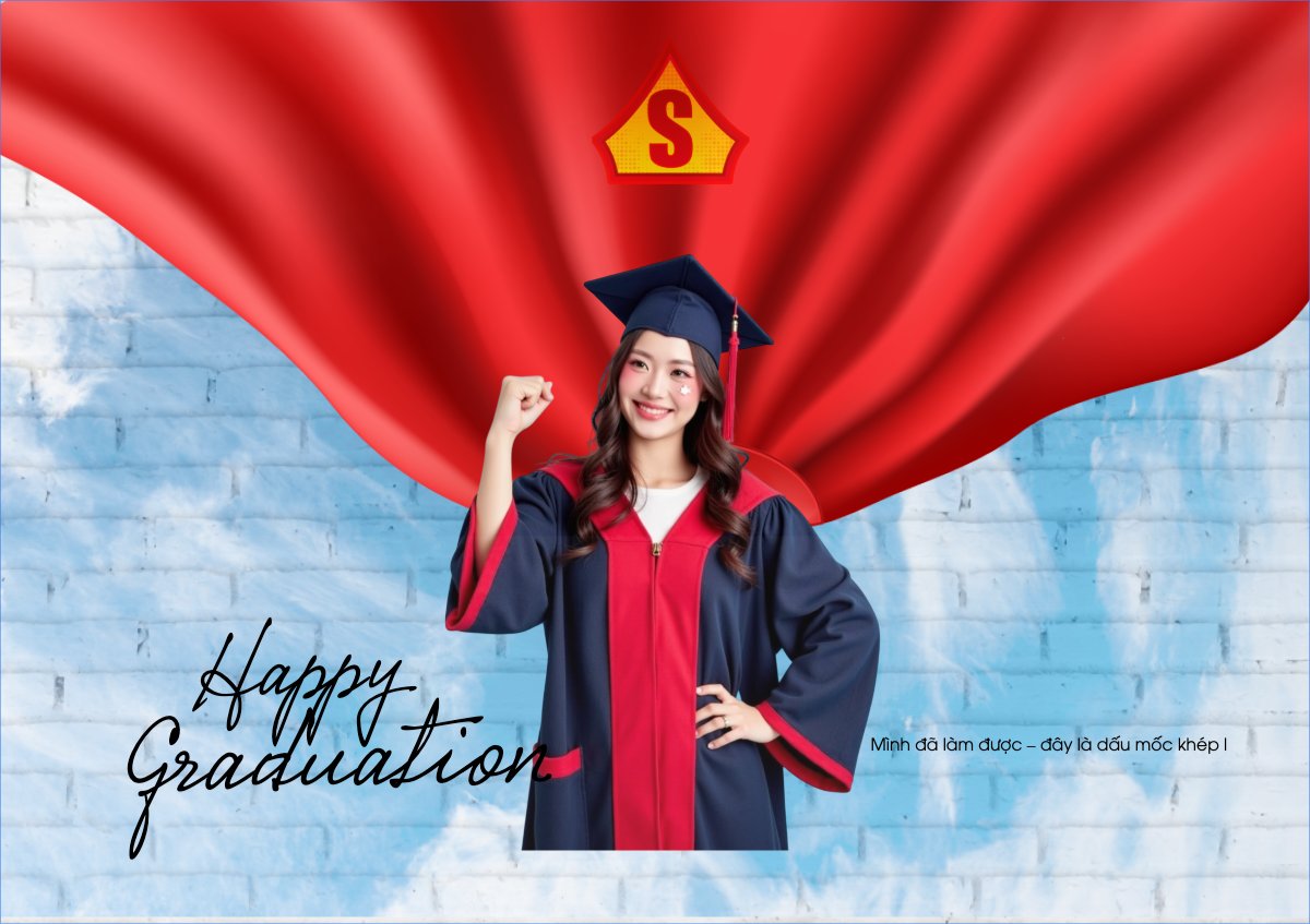 Mẫu Thiệp chúc mừng Tốt nghiệp, kỉ yếu, Graduation, yearbook, dễ thương, cute, chibi, hoạt hình, cartoon, superman — LayerPic