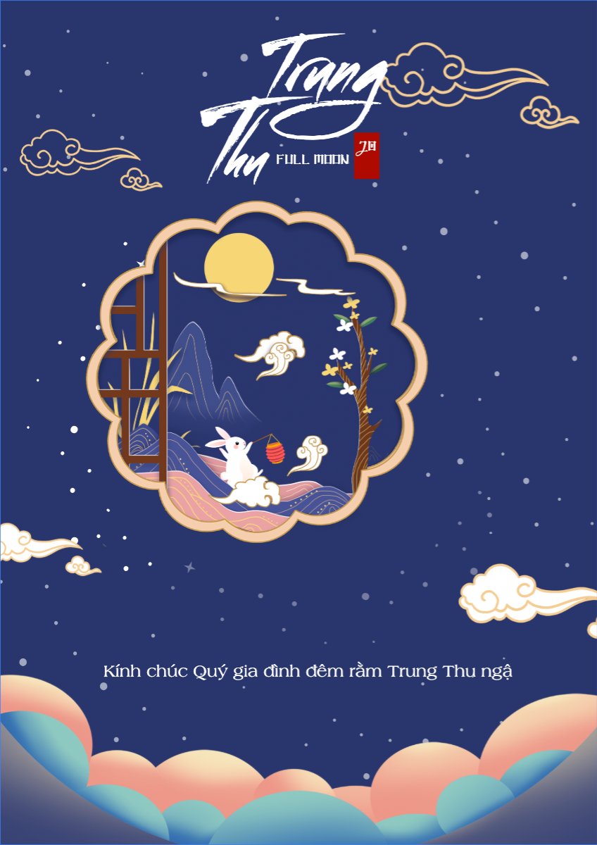 Mẫu Poster chuẩn Trung thu, Tết Đoàn Viên, mid-autumn festival, sự kiện, event, dễ thương, cute, chibi, hoạt hình, cartoon — LayerPic