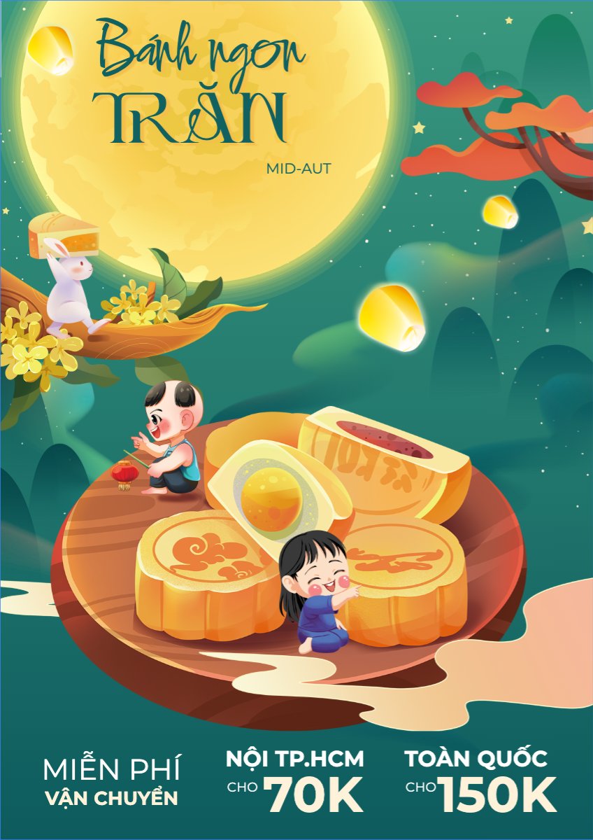 Mẫu Poster chuẩn Trung thu, Tết Đoàn Viên, mid-autumn festival, sự kiện, event, lễ hội, festival, ẩm thực, food, bánh trung thu, cute, dễ thương — LayerPic