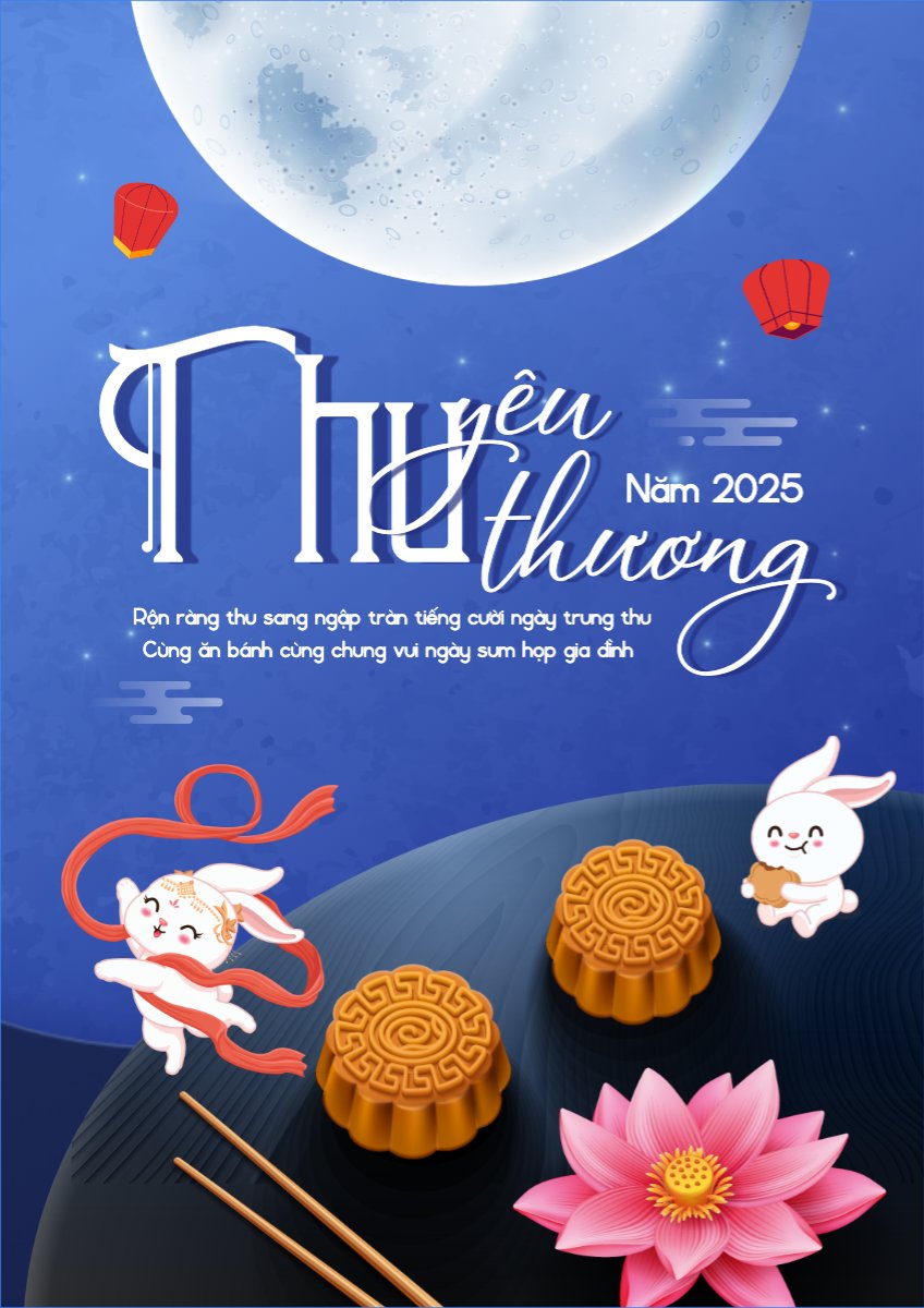 Mẫu Poster chuẩn Trung thu, Tết Đoàn Viên, mid-autumn festival, sự kiện, event, lễ hội, festival, ẩm thực, food, bánh trung thu, cute, dễ thương — LayerPic