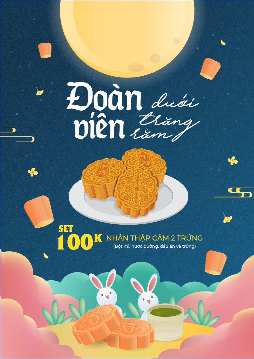 Mẫu Poster chuẩn Trung thu, Tết Đoàn Viên, mid-autumn festival, sự kiện, event, lễ hội, festival, ẩm thực, food, bánh trung thu, dễ thương, cute — LayerPic