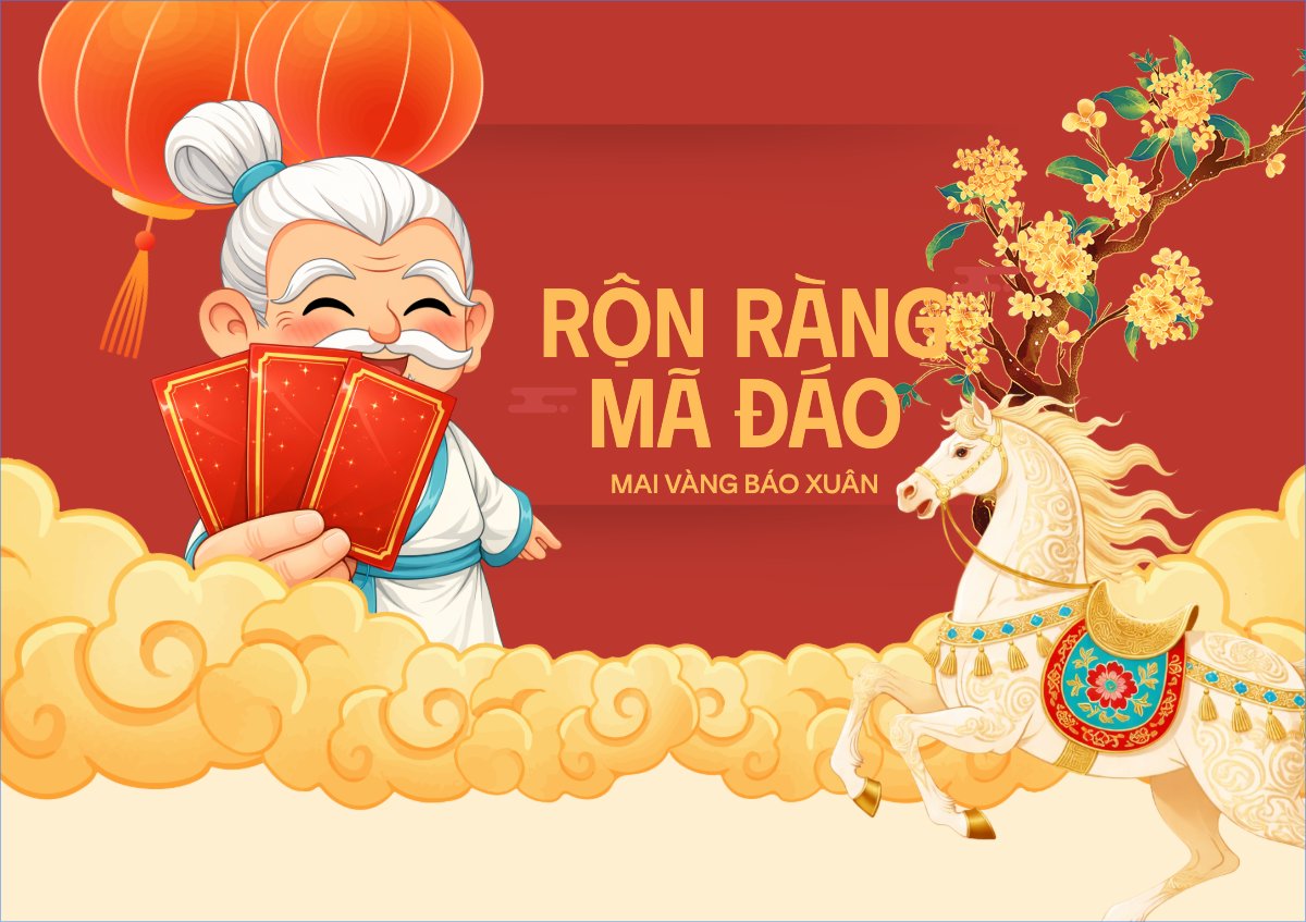 Mẫu Thiệp chúc mừng Rộn ràng mã đáo — LayerPic