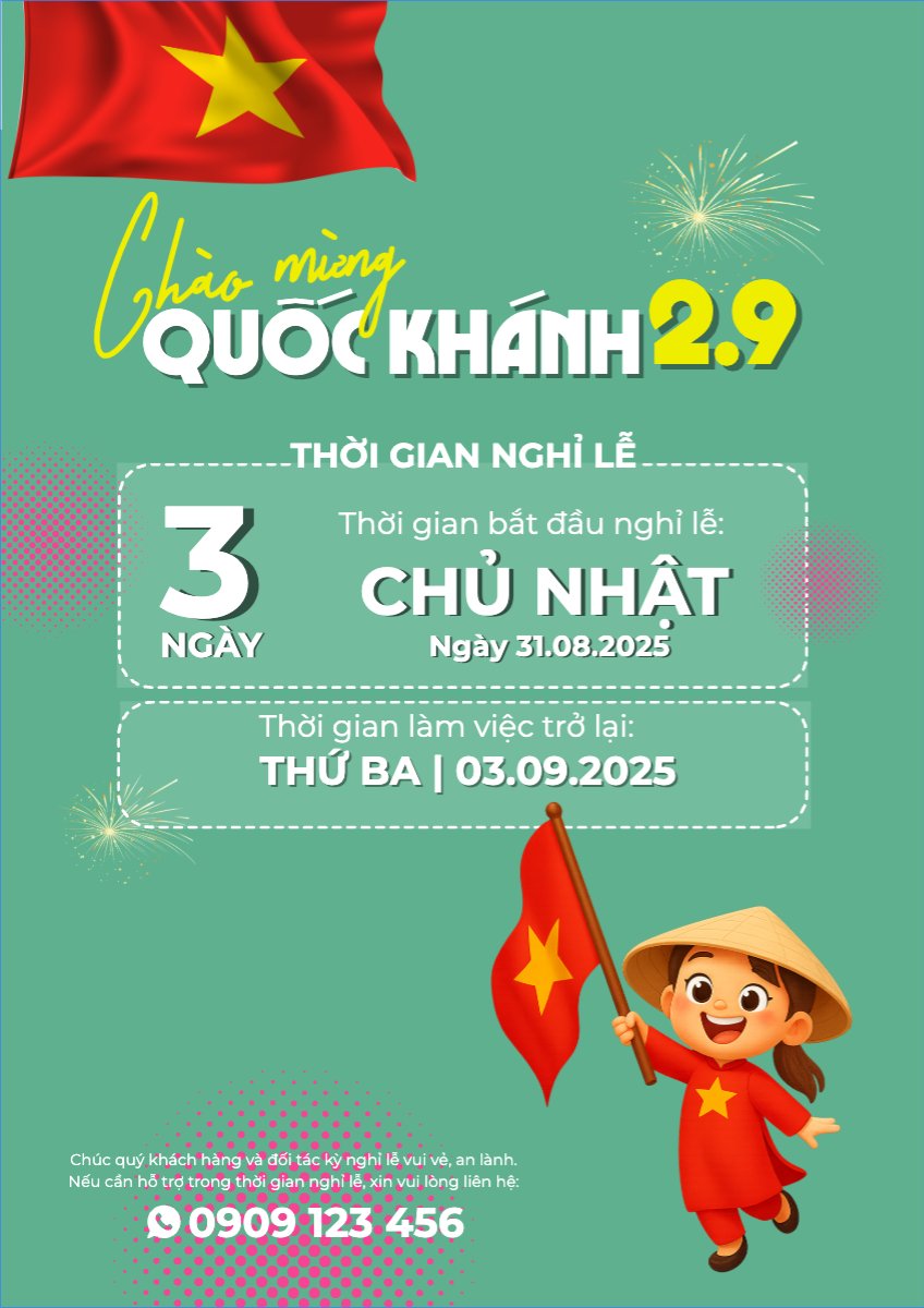 Mẫu Poster chuẩn 2/9, Quốc Khánh, lễ hội, thông báo, lịch nghỉ, Việt Nam, sự kiện, dễ thương, cute, chibi, hoạt hình, cartoon — LayerPic