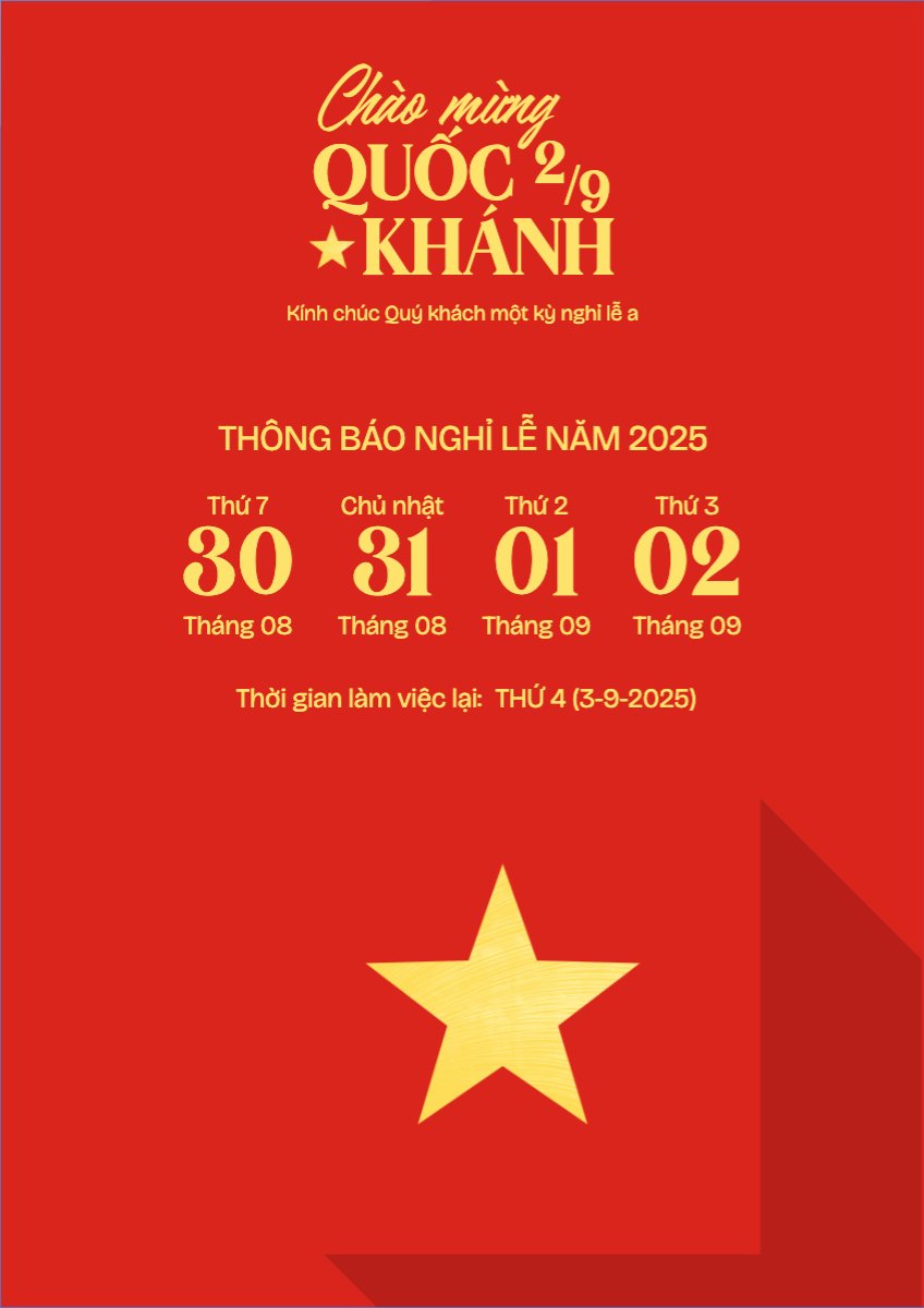 Mẫu Poster chuẩn 2/9, Quốc Khánh, lễ hội, thông báo, lịch nghỉ, Việt Nam, sự kiện, event, hiện đại, modern — LayerPic