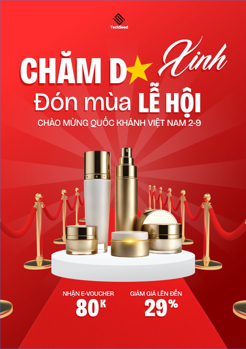 Mẫu Poster chuẩn 2/9, Quốc Khánh, lễ hội, Việt Nam, làm đẹp, spa, beauty, thẩm mỹ, skincare, hiện đại, modern — LayerPic