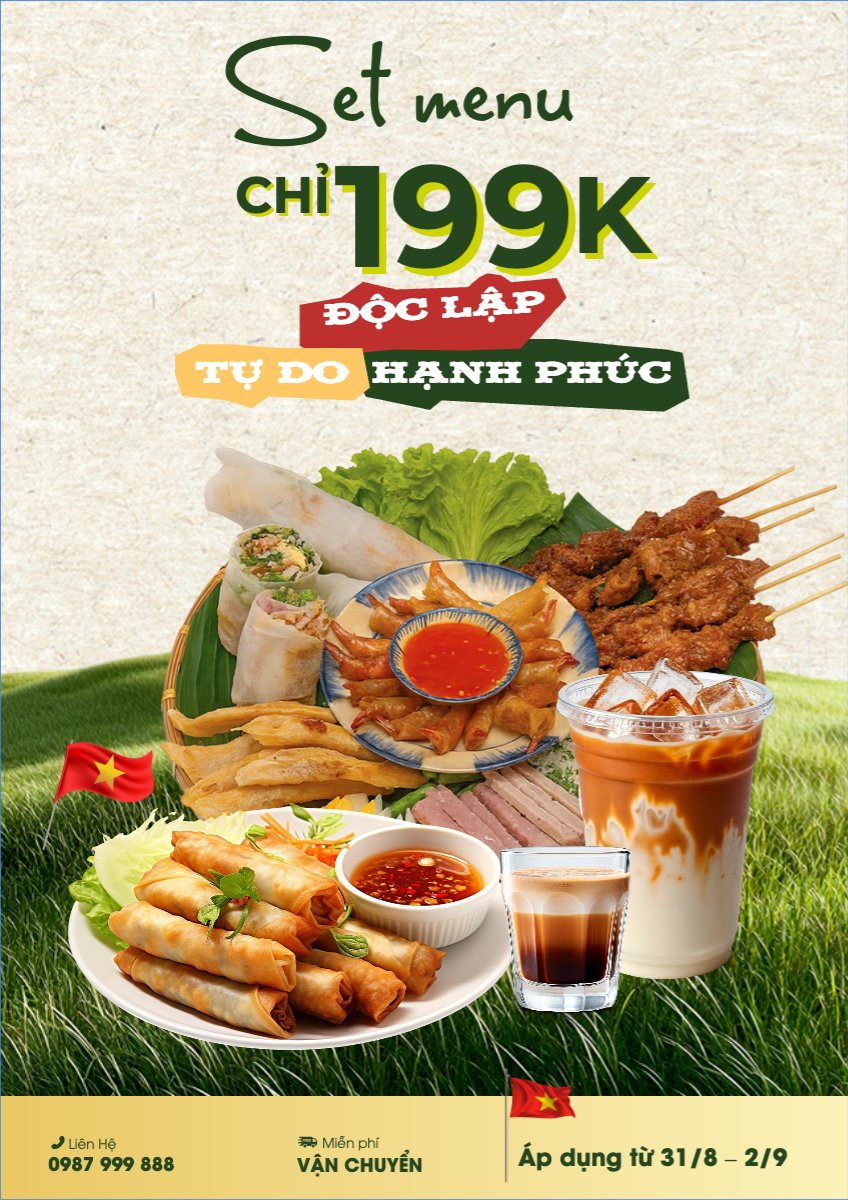 Mẫu Poster chuẩn 2/9, Quốc Khánh, lễ hội, Việt Nam, đồ ăn, food, thực phẩm, ẩm thực, món ăn, F&B, thức ăn, cổ điển, vintage, retro, classic — LayerPic