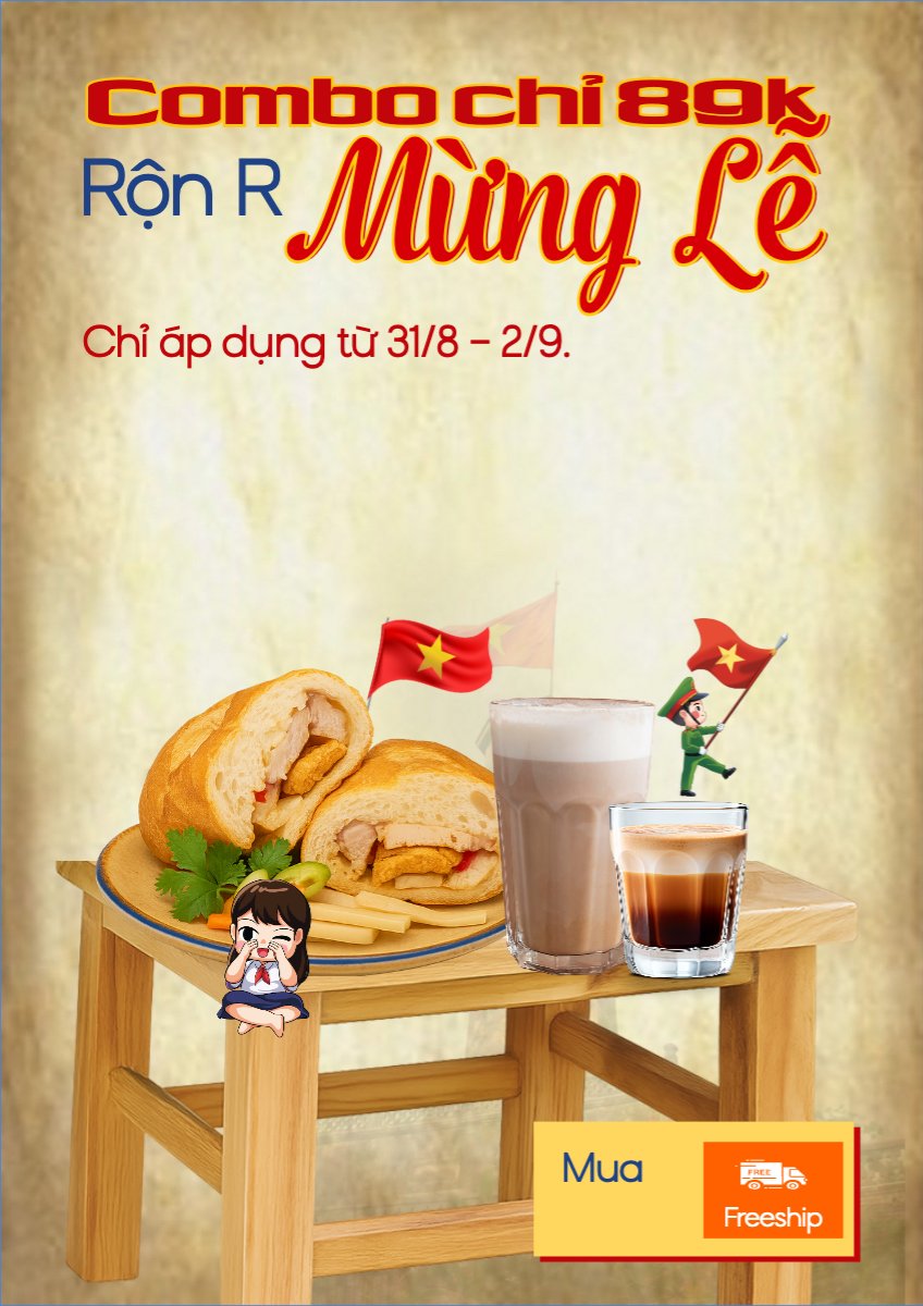 Mẫu Poster chuẩn 2/9, Quốc Khánh, lễ hội, Việt Nam, đồ ăn, food, thực phẩm, ẩm thực, món ăn, F&B, thức ăn, cổ điển, vintage, retro, classic — LayerPic