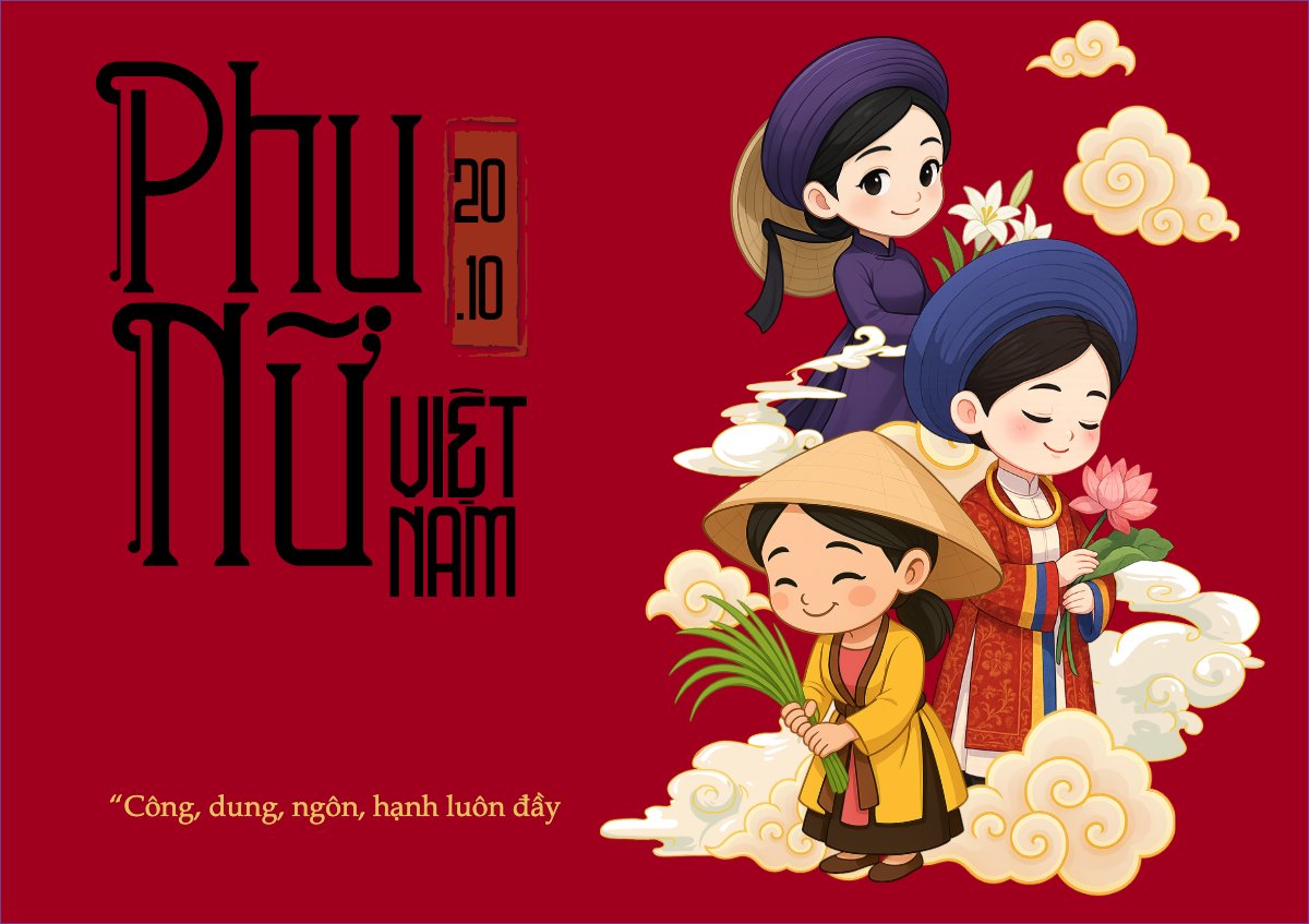 Mẫu Thiệp chúc mừng 20/10, Ngày phụ nữ Việt Nam, Vietnamese Women's Day, phụ nữ, sự kiện, event, dễ thương, cute, chibi, hoạt hình, cartoon — LayerPic