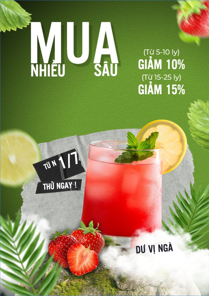 Mẫu Poster chuẩn Trà dâu, nước uống, juice, giải khát, F&B, drink, cafe, coffee, cà phê, trà sữa, milk tea, hiện đại — LayerPic