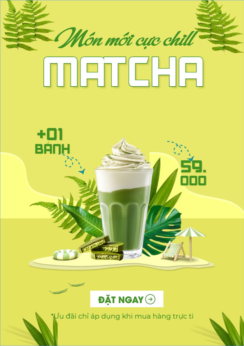 Mẫu Poster chuẩn Matcha latte, trà xanh, trà sữa, milktea, nước uống, juice, giải khát, F&B, drink, hiện đại — LayerPic