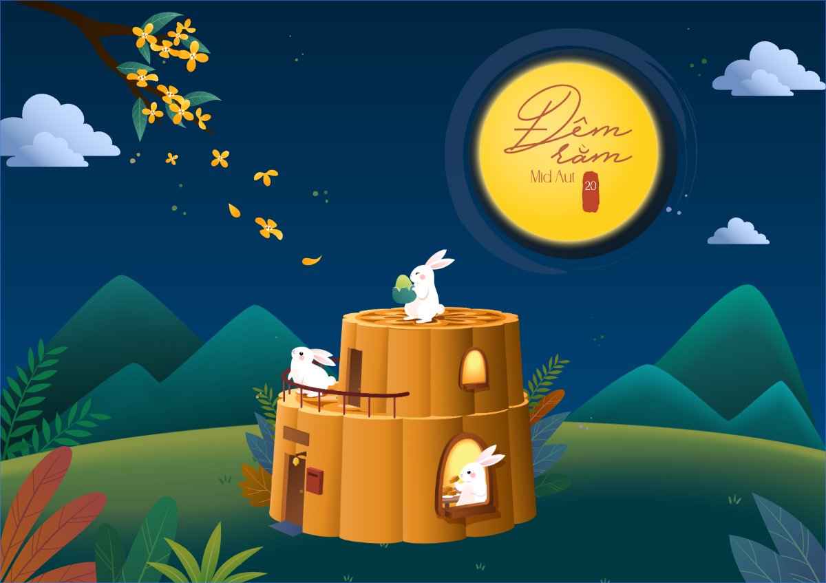 Mẫu Thiệp chúc mừng Trung thu, Tết Đoàn Viên, mid-autumn festival, sự kiện, event, dễ thương, cute, chibi, hoạt hình, cartoon — LayerPic